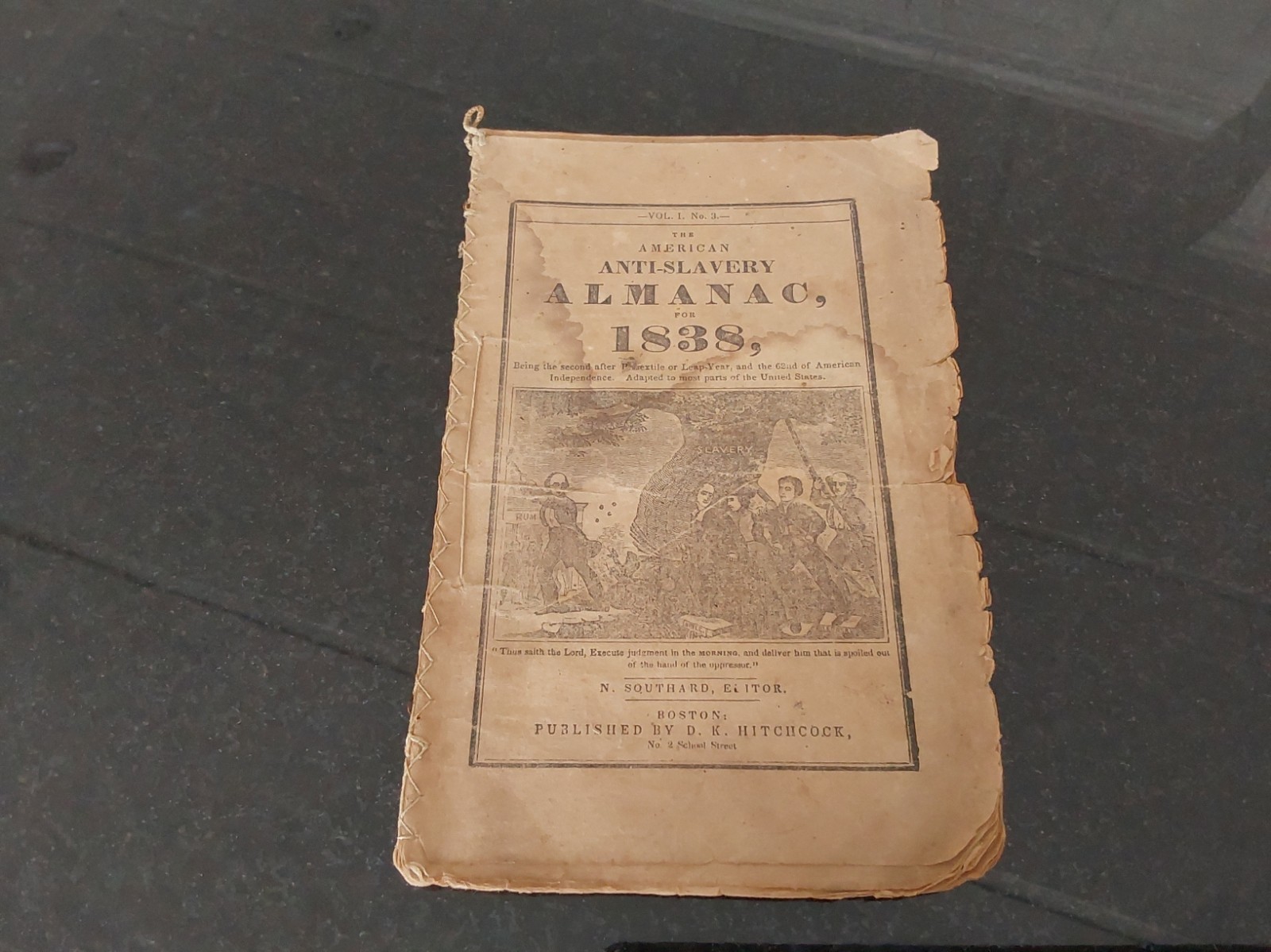 1838 American Anti-Slavery Almanac D.K. Hitchcock Boston MA Abolitionist