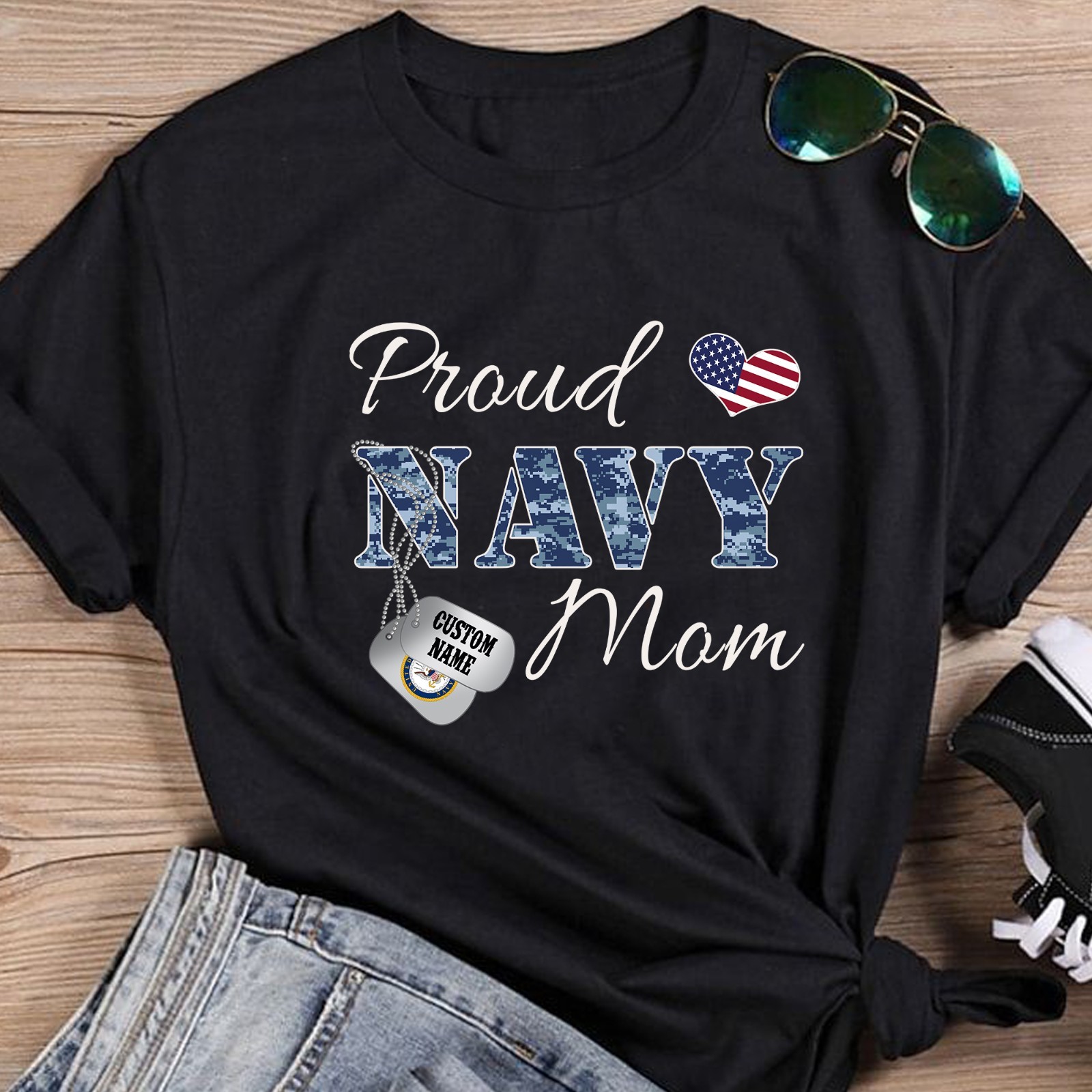 Proud Navy Mom Tee, Custom US Navy Name,  Mother\'s Day Gift for Navy Mama