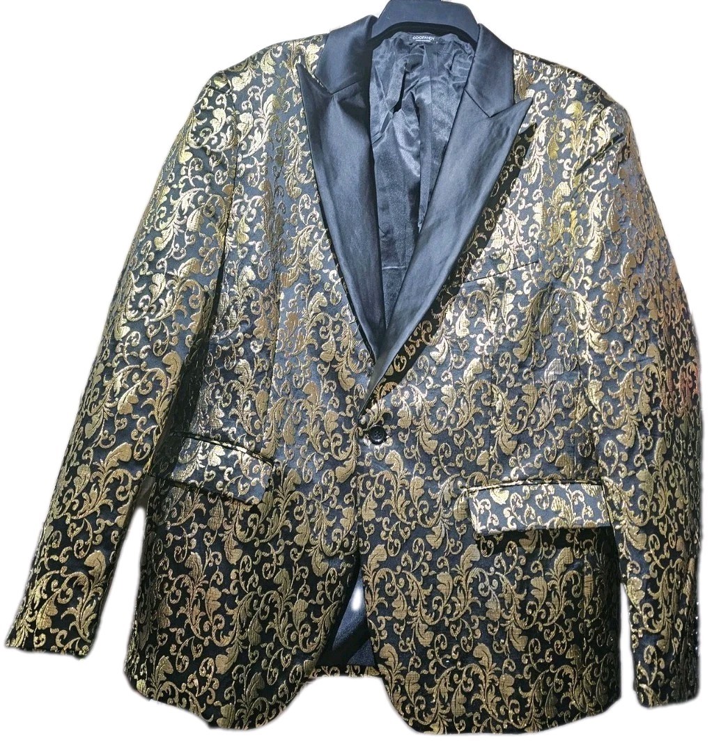 New COOFANDY-Black/Embroidered Gold, Mens 1B/CV, Formal Dress Jacket-(L) New COOFANDY-Black/Embroidered Gold, Mens 1B/CV, Formal Dress Jacket-(L)