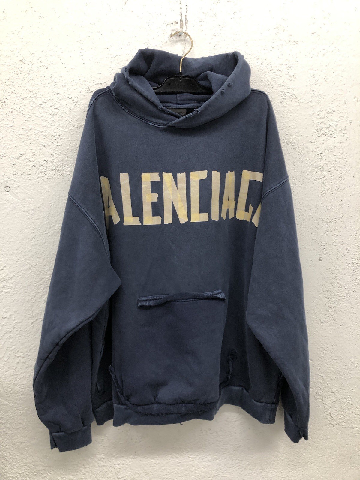 Balenciaga Tape BB28 Type Ripped Pocket Distressed Oversized Hoodie Black sz L 