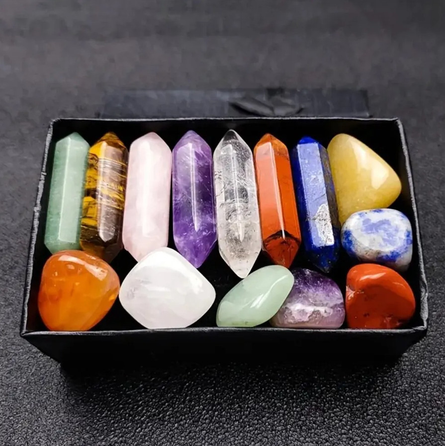 14pcs Colorful Quartz Crystal Chakra Healing Stone Set Meditation Decor - NEW