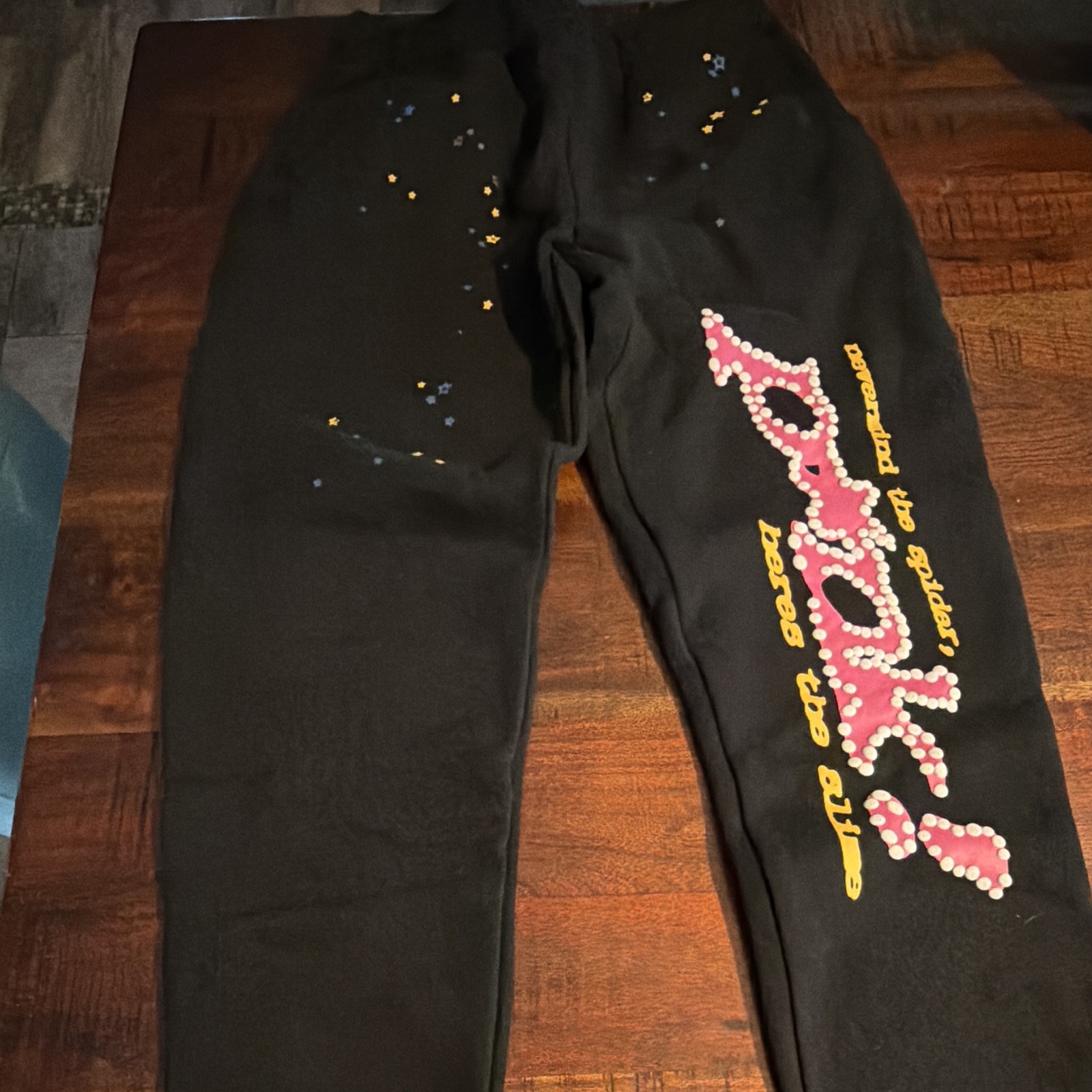 Sp5der Men’s Black Cotton Drawstring Sweatpants Pants Size S Regular
