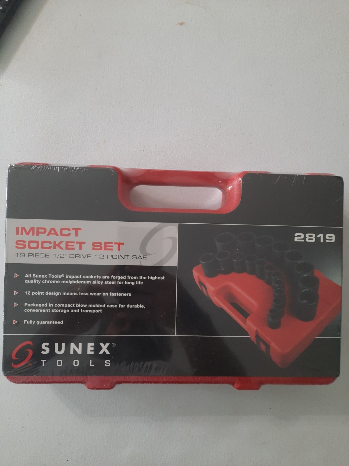 SUNEX TOOLS 2819 1/2-Inch Drive 12Point SAE Impact Socket Set 19 Piece BRAND NEW