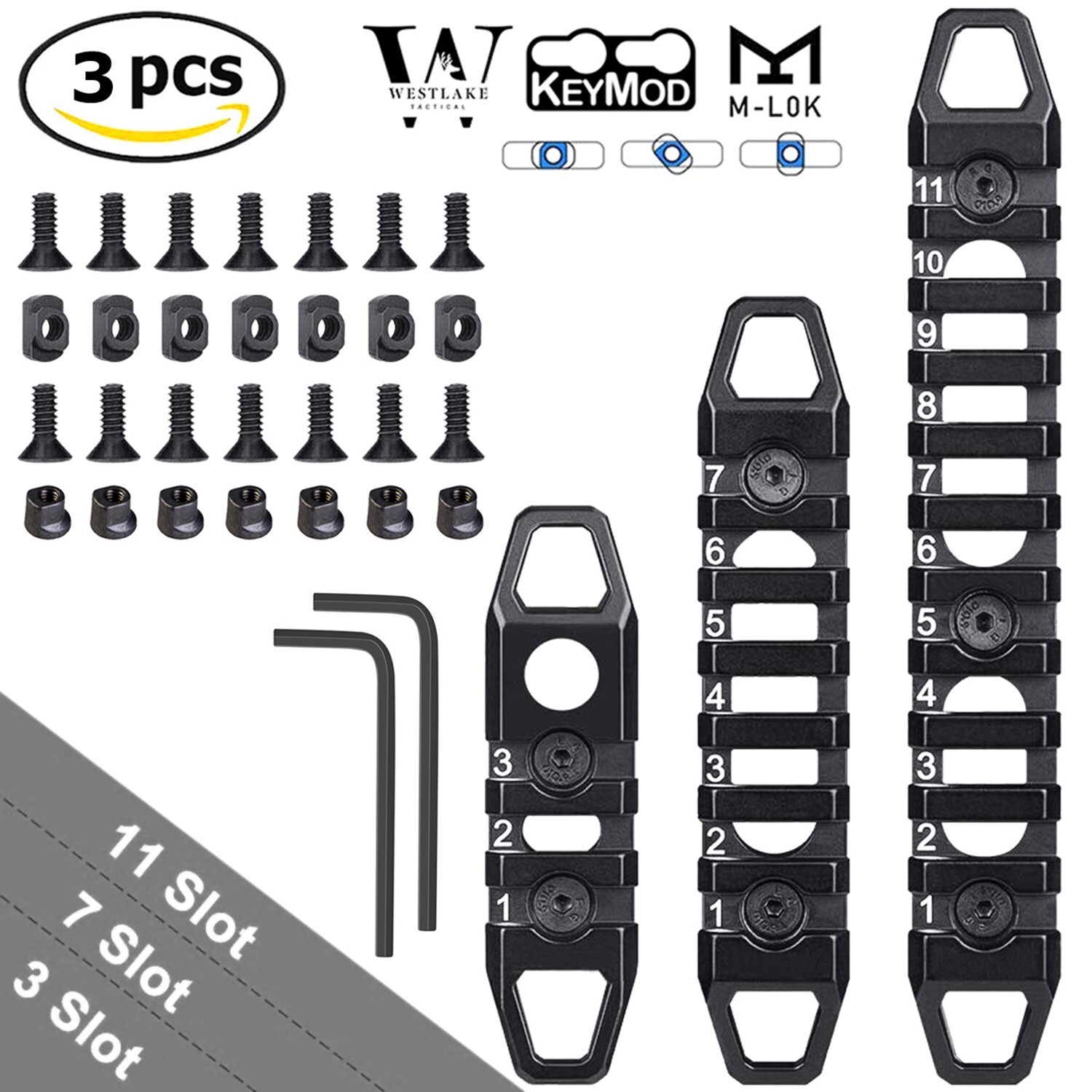 Hollow M-LOK / KeyMod Rail Section 3 7 11 Slot Picatinny Accessory Rail Sections Hollow M-LOK / KeyMod Rail Section 3 7 11 Slot Picatinny Accessory Rail Sections