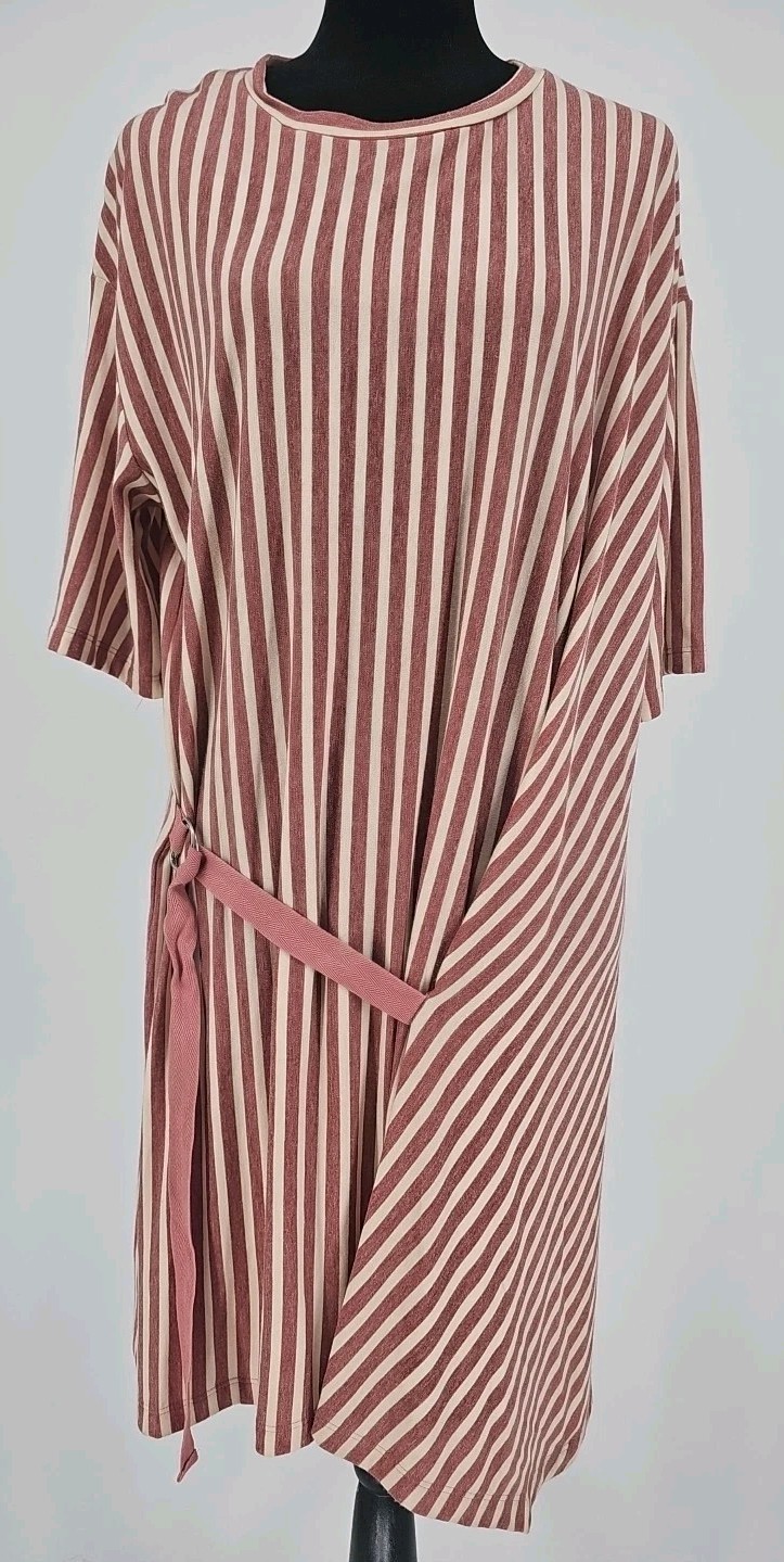 Anthropologie Pleione Red Jersey Dress Large Belt Oversized Cozy NWT