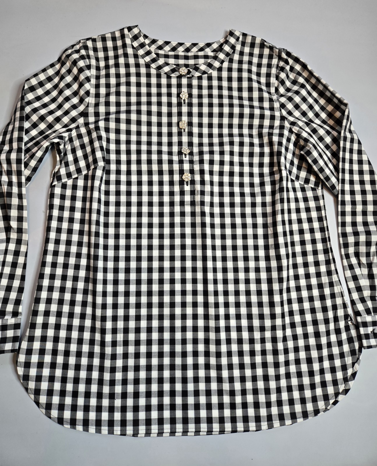 TALBOTS BLACK & WHITE PLUS SIZE GINGHAM CHECKERBOARD TARTAN WOMEN L/S BLOUSE TOP