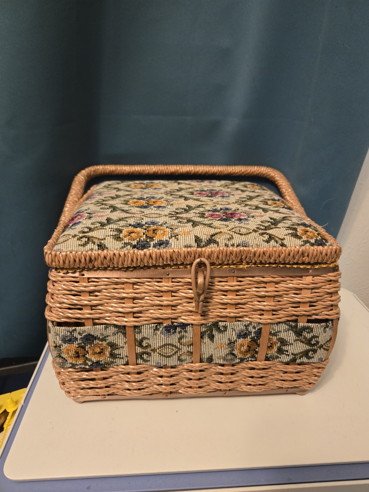 Vintage AZAR Sewing Basket Box Wicker Floral Tapestry Made in Japan 9 Vintage AZAR Sewing Basket Box Wicker Floral Tapestry Made in Japan 9