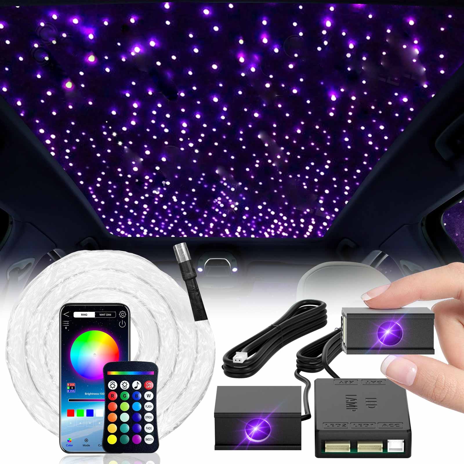 Starlight Headliner Light Kit Split 16W 600Pcs Fiber Optics Car RGB LED Lighting