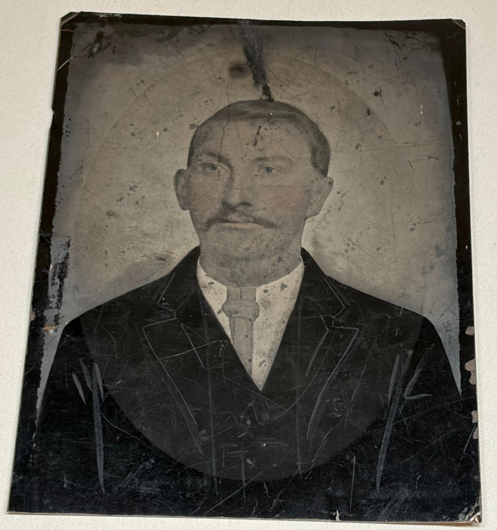 Antique Full Plate Tintype Photograph 19thC Tinted Portrait Gentleman Suit 