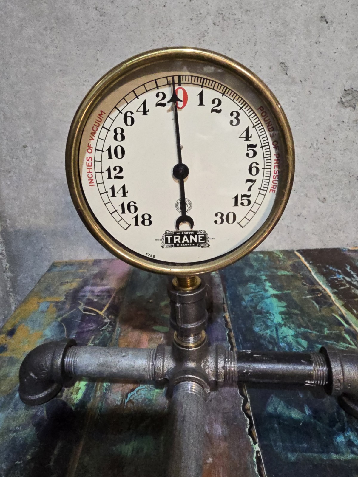 Trane Vintage Air Pressure Gauge 5 in Dial *Brass Ring* ~ Rare Trane Vintage Air Pressure Gauge 5 in Dial *Brass Ring* ~ Rare