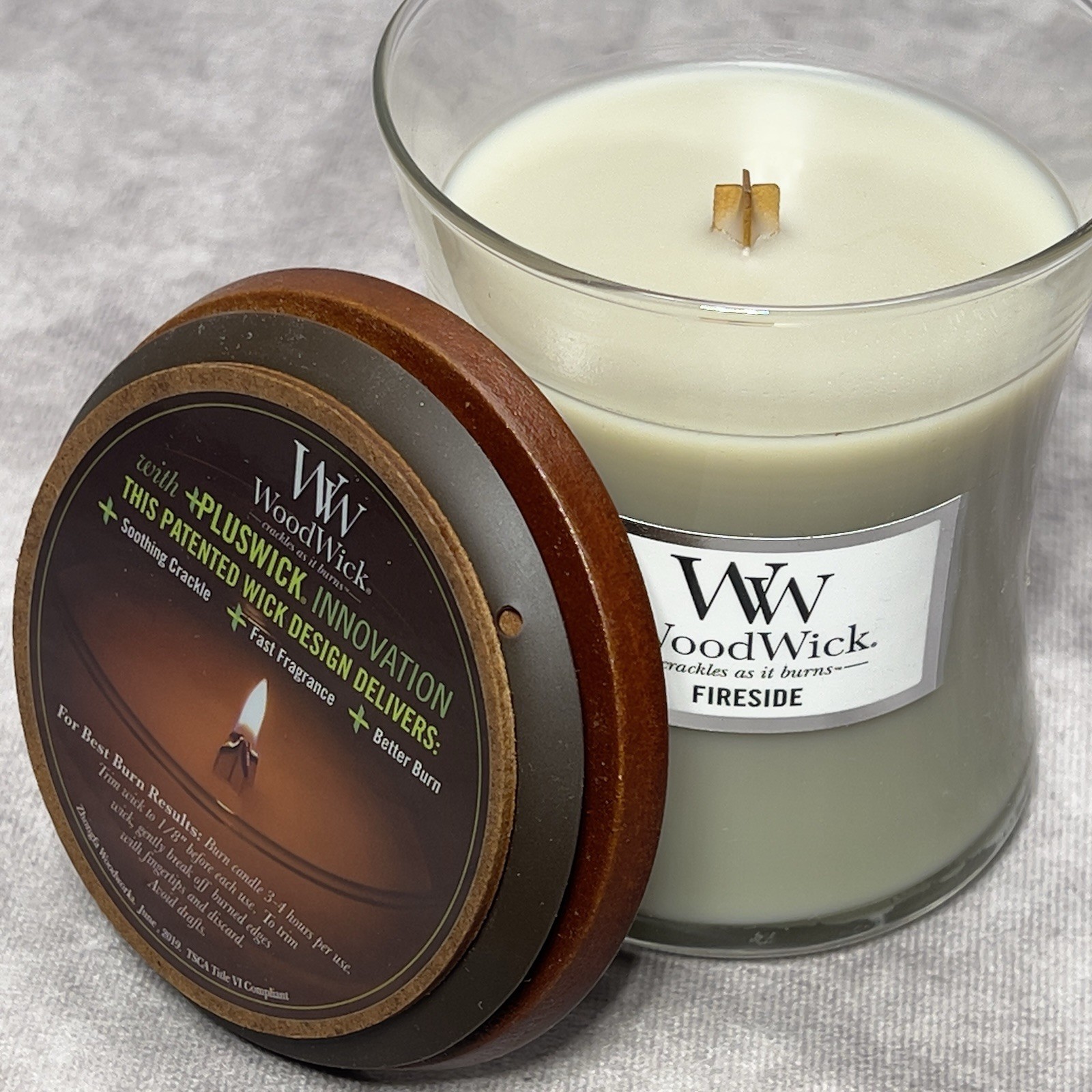 WoodWick Fireside Scented Candle 9.7 oz Medium Jar Pluswick Crackles New