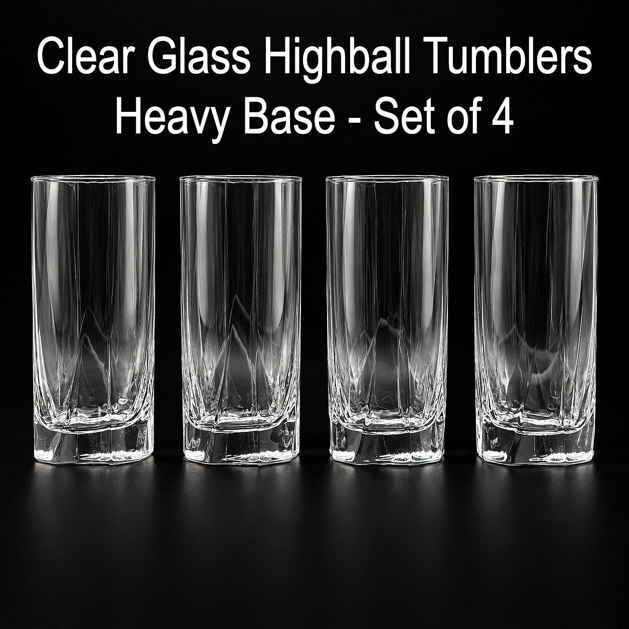 Set of 4 Vintage Clear Glass Highball Tumblers Heavy Base 6.25\