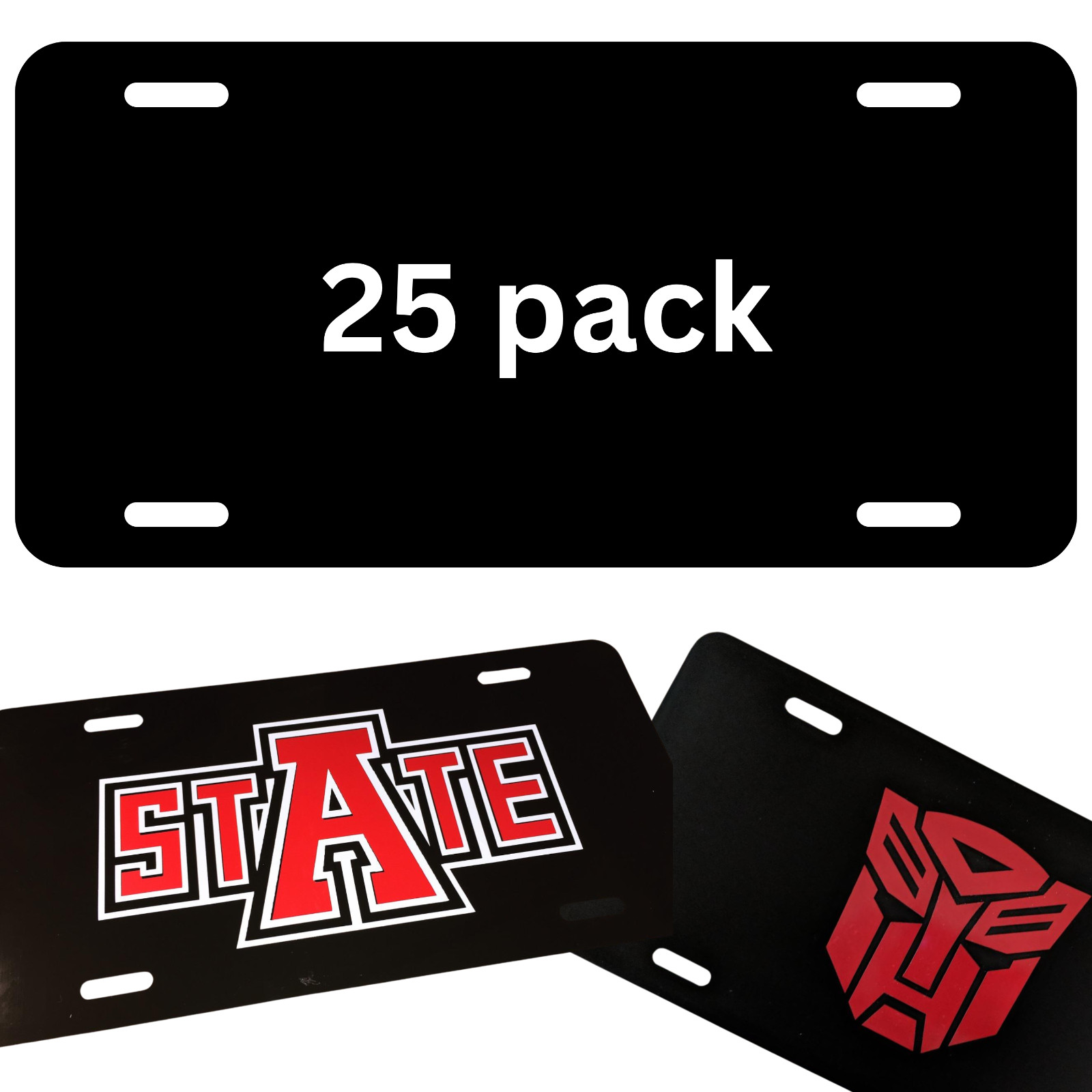 25 Bulk Blank Aluminum License Plates White/Black 6x12