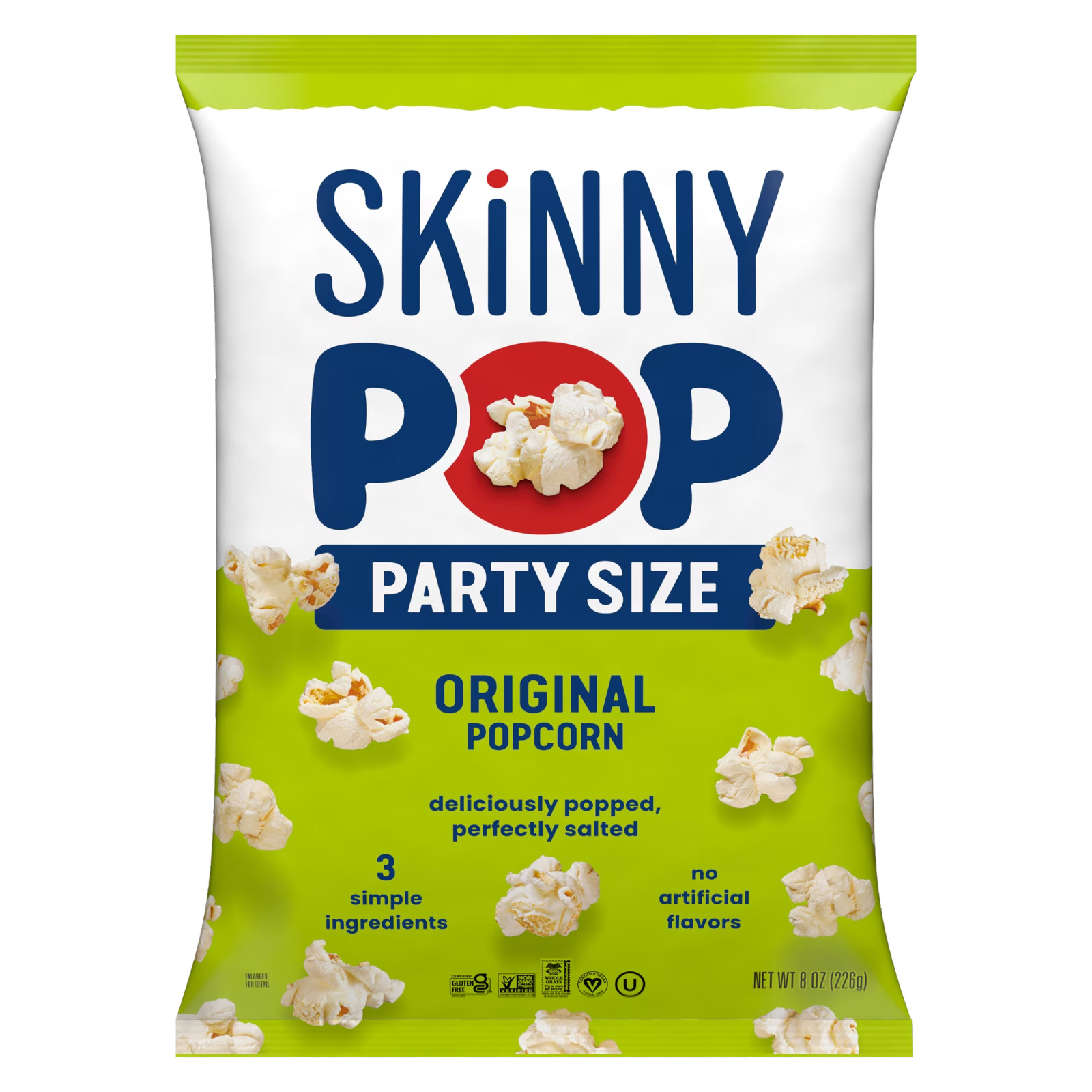 SKINNYPOP Original, Gluten Free Popcorn Party Size Bag, 8 oz