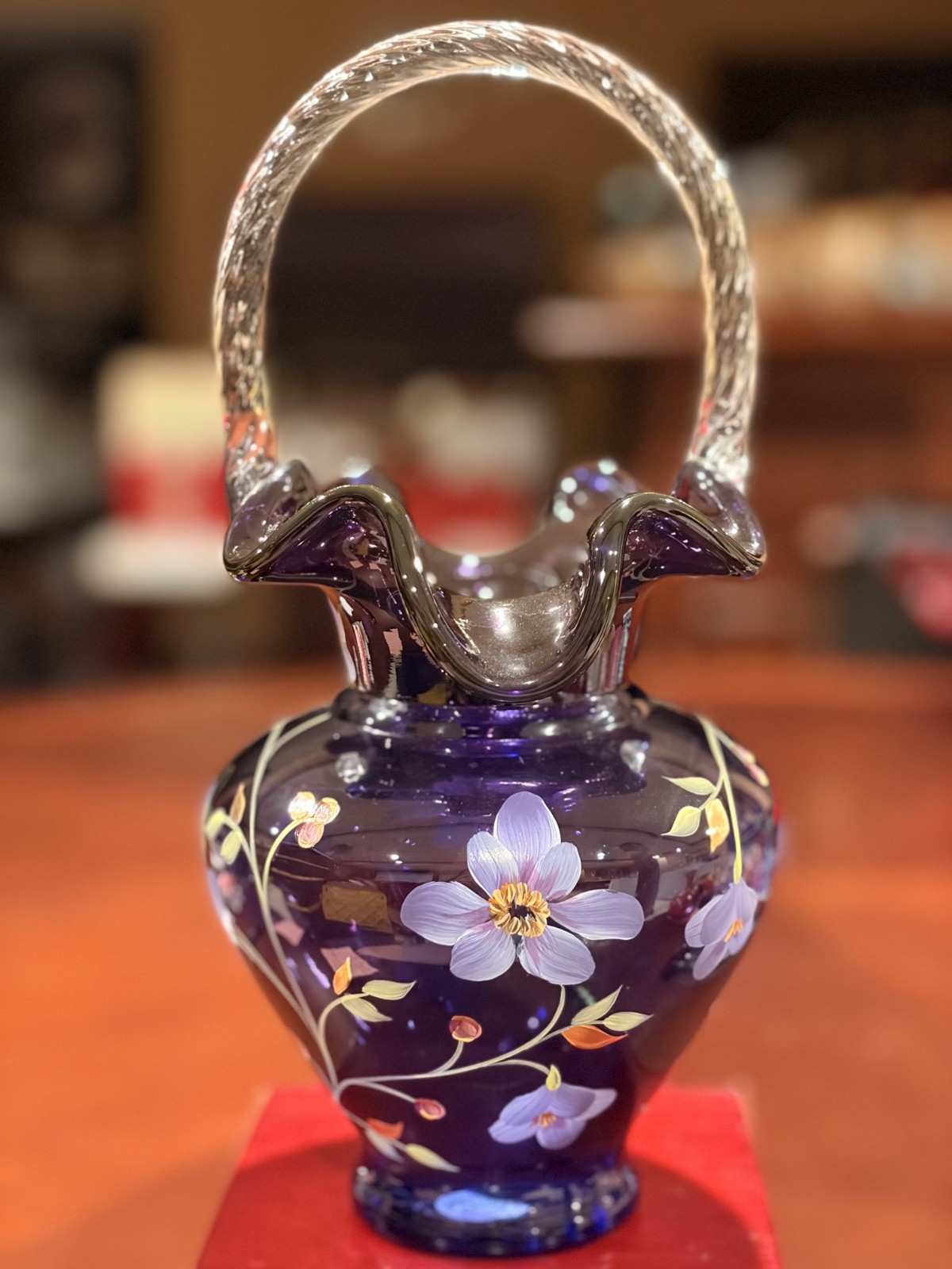 Fenton Royal Purple Swirled Berries Glass Bakset Ltd Ed #53 of 1705 Hand Painted