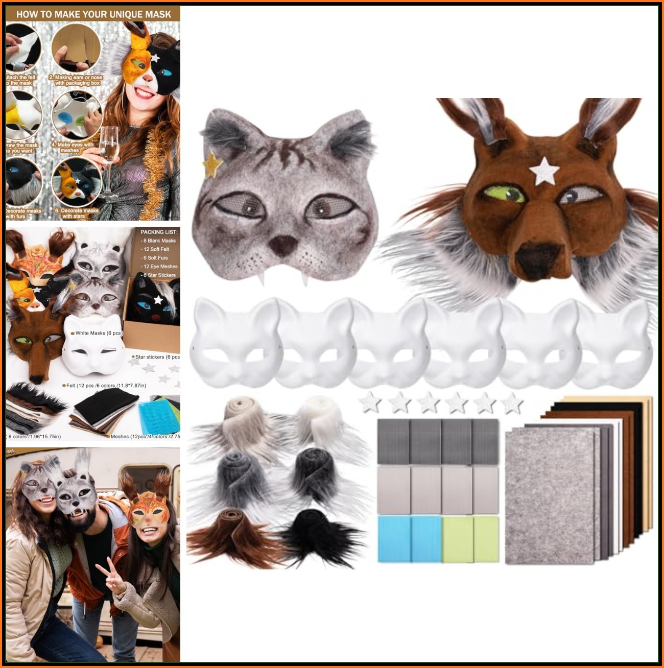 Cat Fox Therian Mask Arts Crafts Kit 42PCS Felt Accessories DIY Cosplay