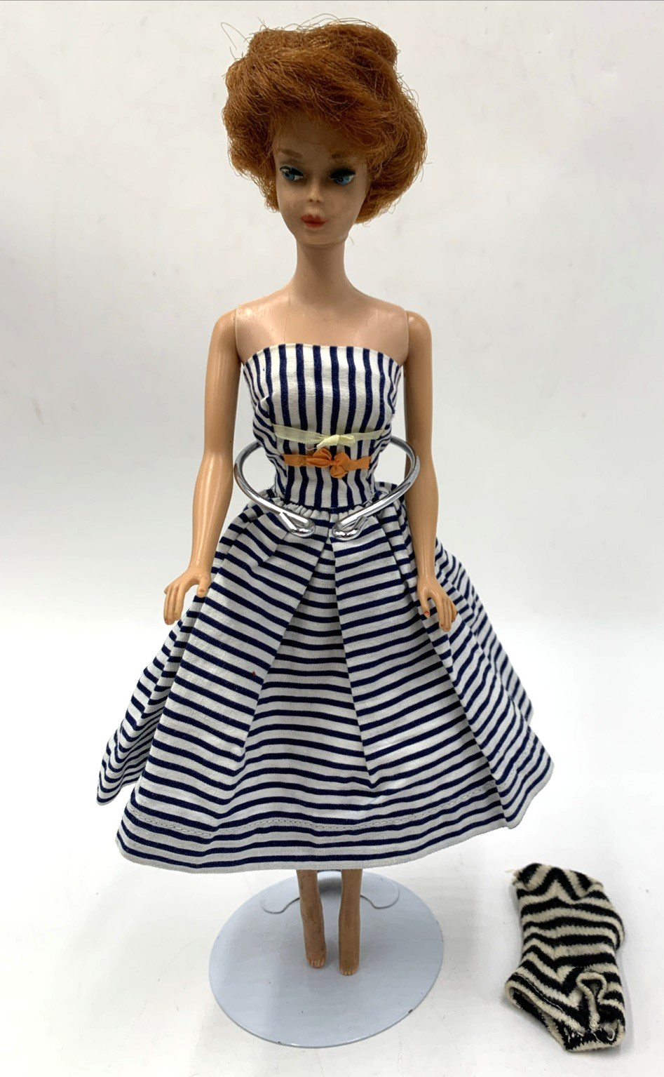 1963 Barbie Doll Mattel Bubble Cut Titian Red Hair Blue Eyes Japan COTTON CASUAL