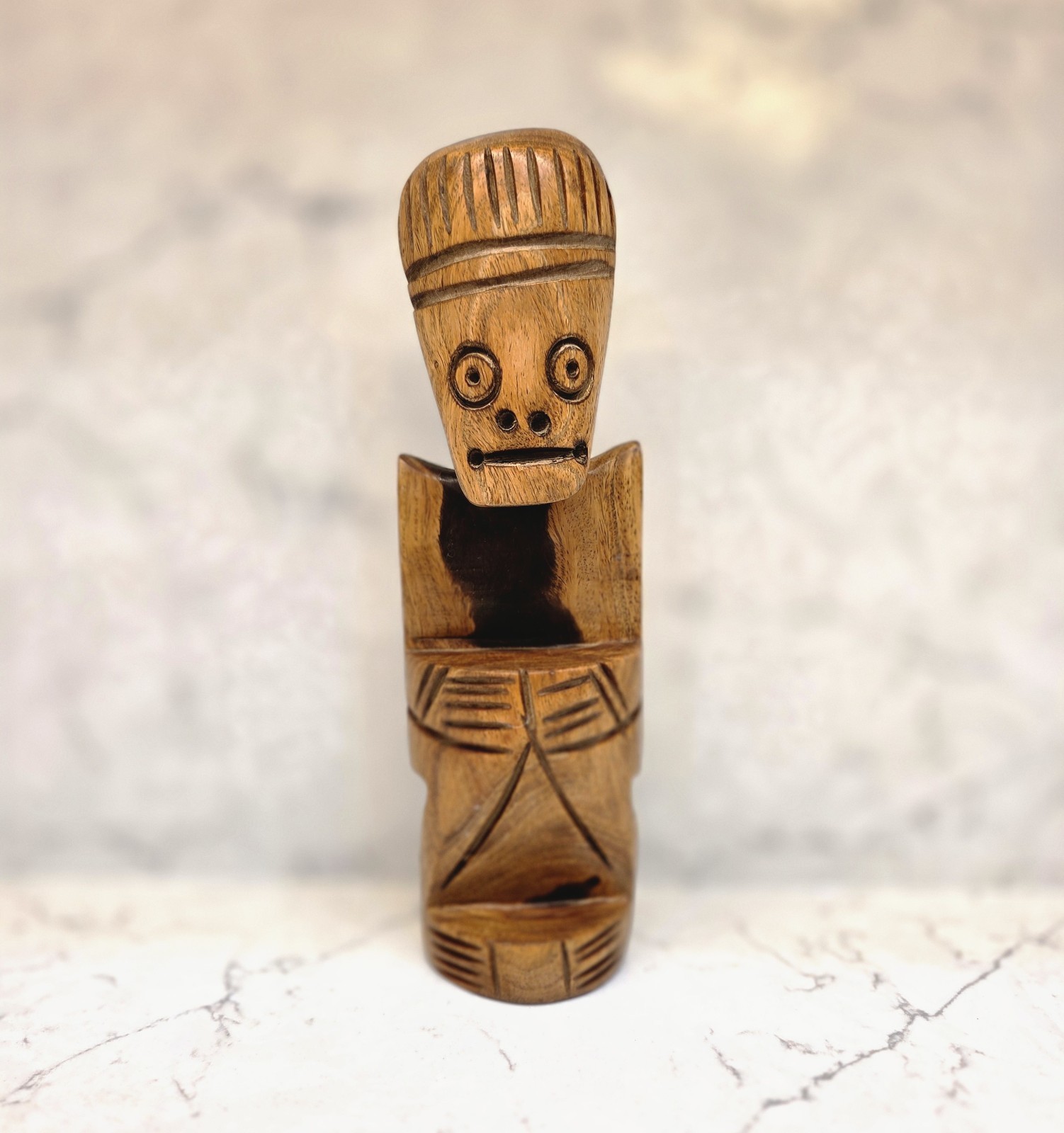 Vintage Taino Style Wood Carving 12” Tribal Folk Art Sculpture Caribbean Zemi