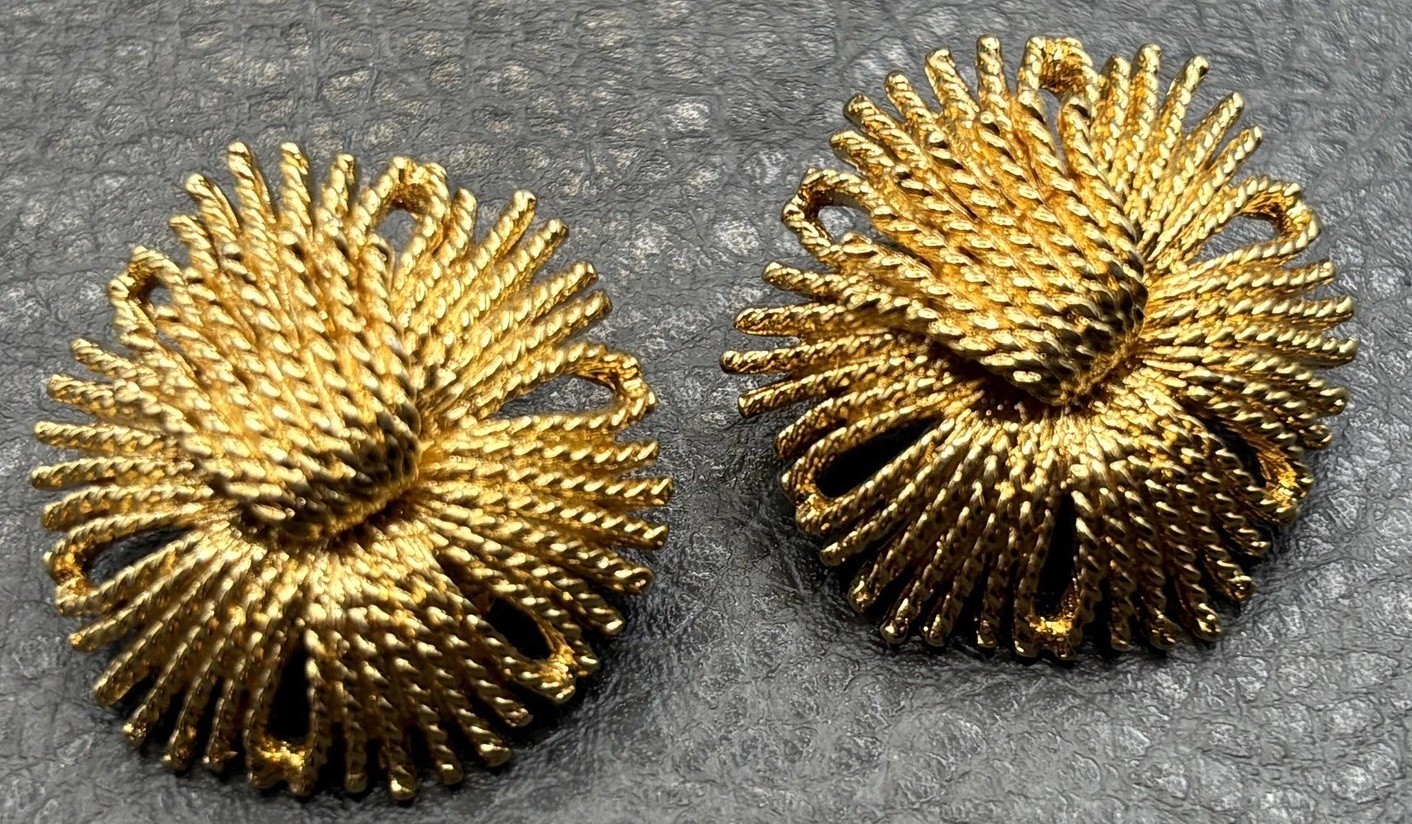 Vintage Monet Rope Twist Starburst Clip-On Earrings Gold Tone
