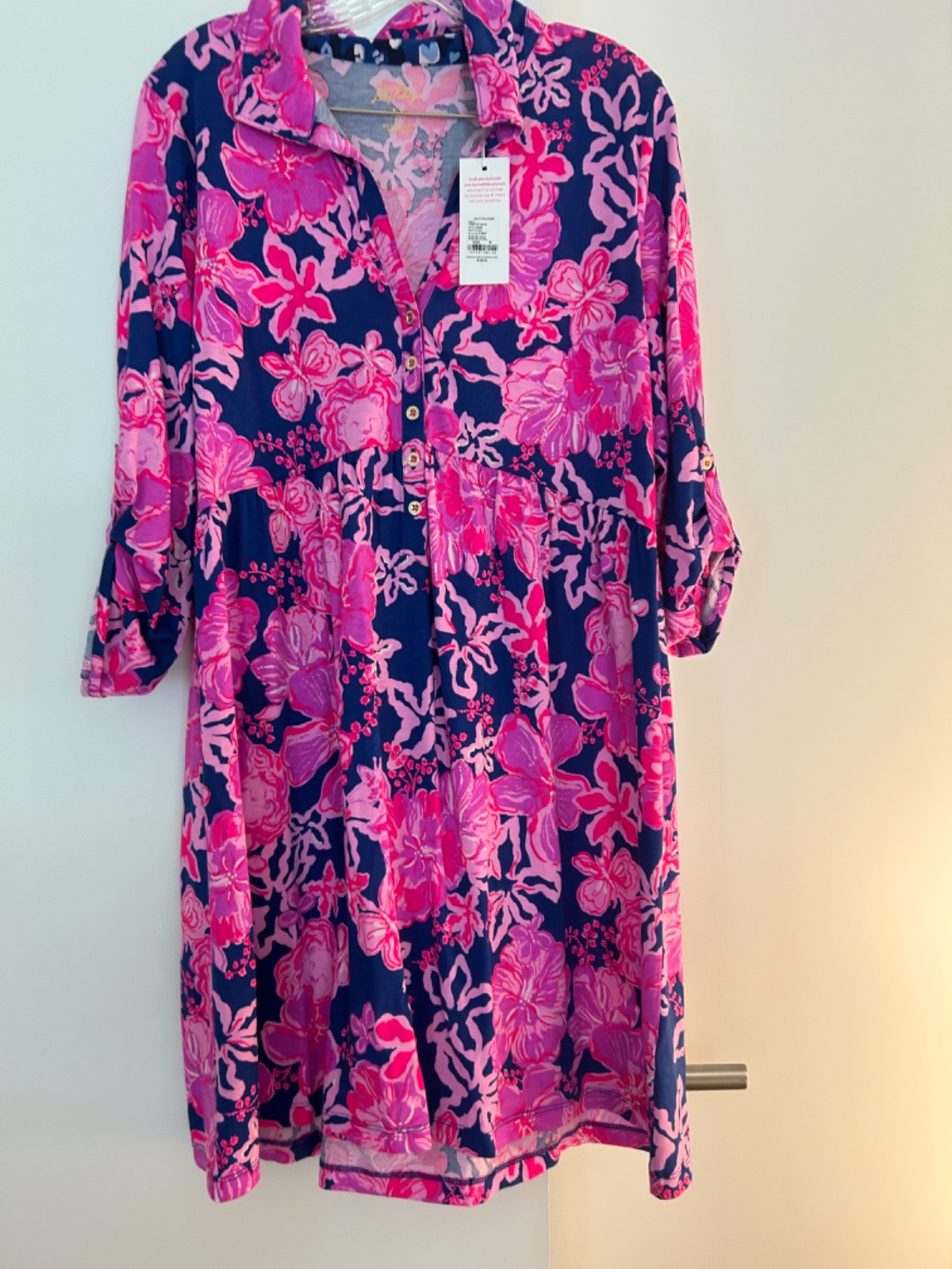 NWT Lilly Pulitzer Saralyn Dress Starlight Navy Once And Floral Gold Buttons M