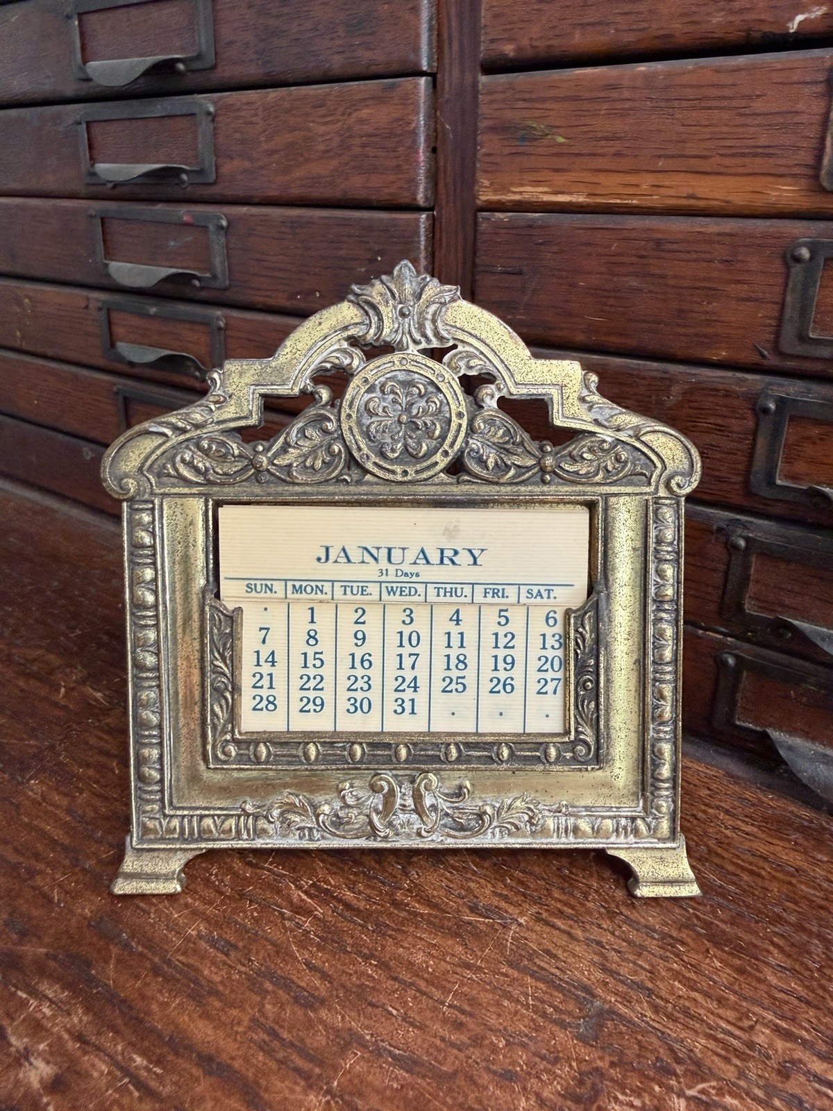 Antique Vintage Jennings Brothers Brass Perpetual Calendar - 7 Inserts JB 2571