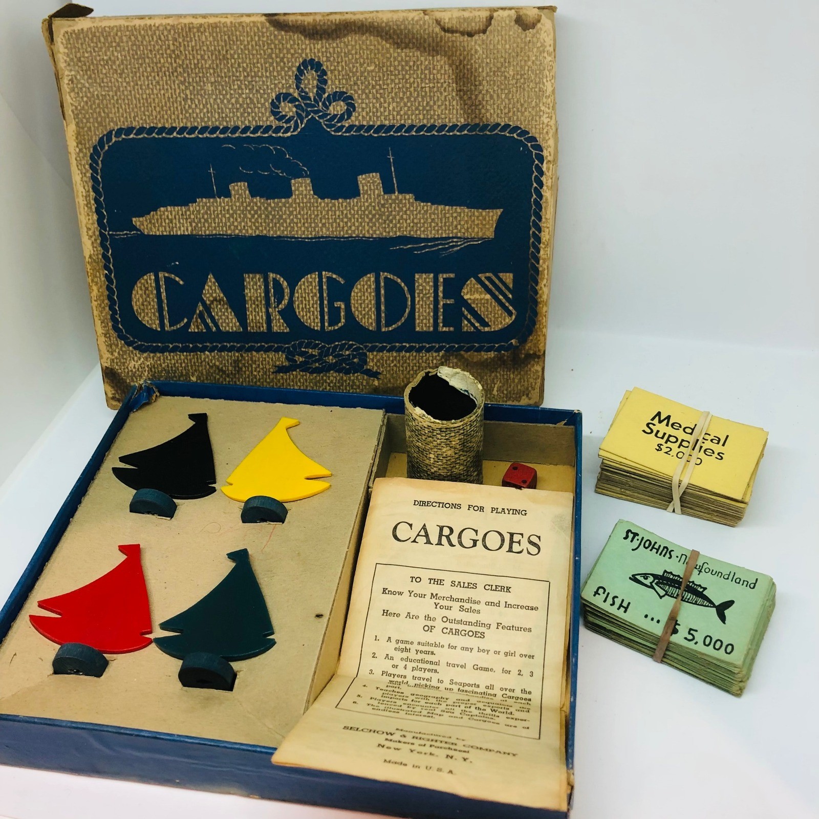 RARE 1930s VERSION OF EARLY VINTAGE SELCHOW AND RIGHTER CARGOES BOARD GAME
