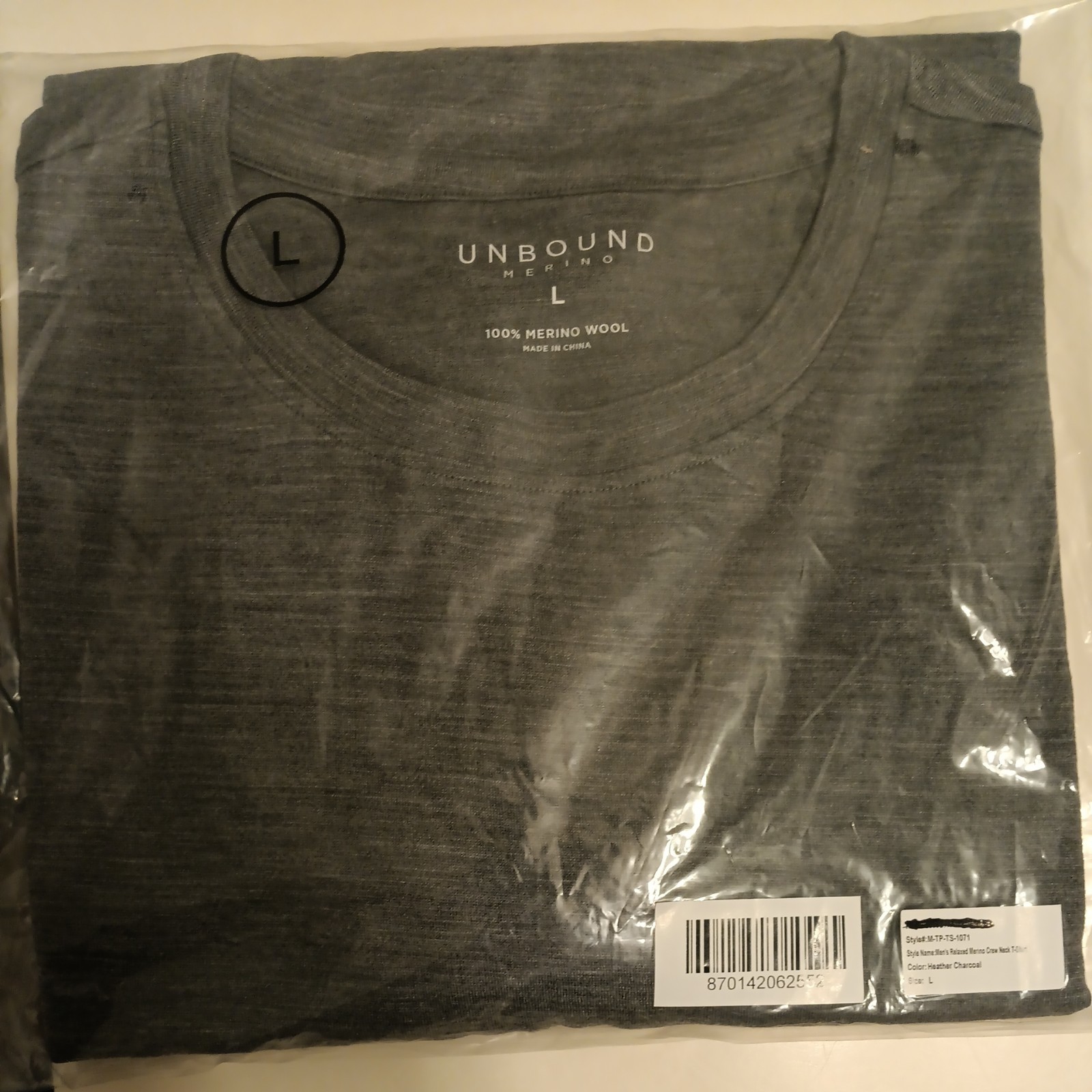 Unbound Merino Men\'s Merino Crew Neck T‑Shirt Heather Charcoal New Size Large