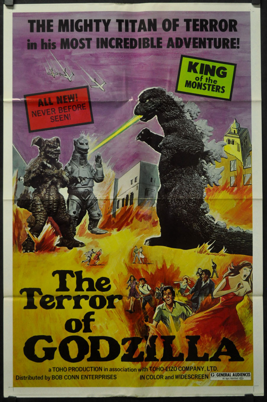TERROR OF GODZILLA 1975 ORIGINAL 27X41 MOVIE POSTER TOMOKO AI KATSUHIKO SASAKI