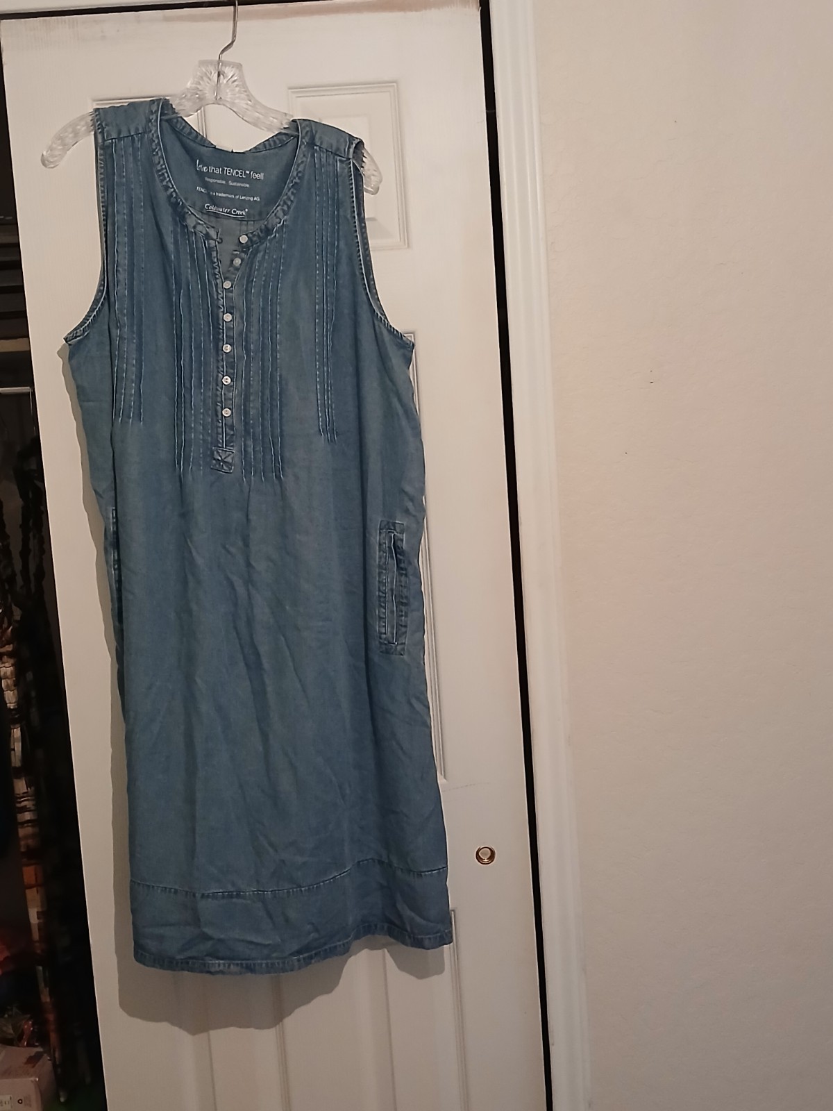 Coldwater Creek Womens Dress Medium Blue Sleeveless Shift Denim Pockets New Coldwater Creek Womens Dress Medium Blue Sleeveless Shift Denim Pockets New