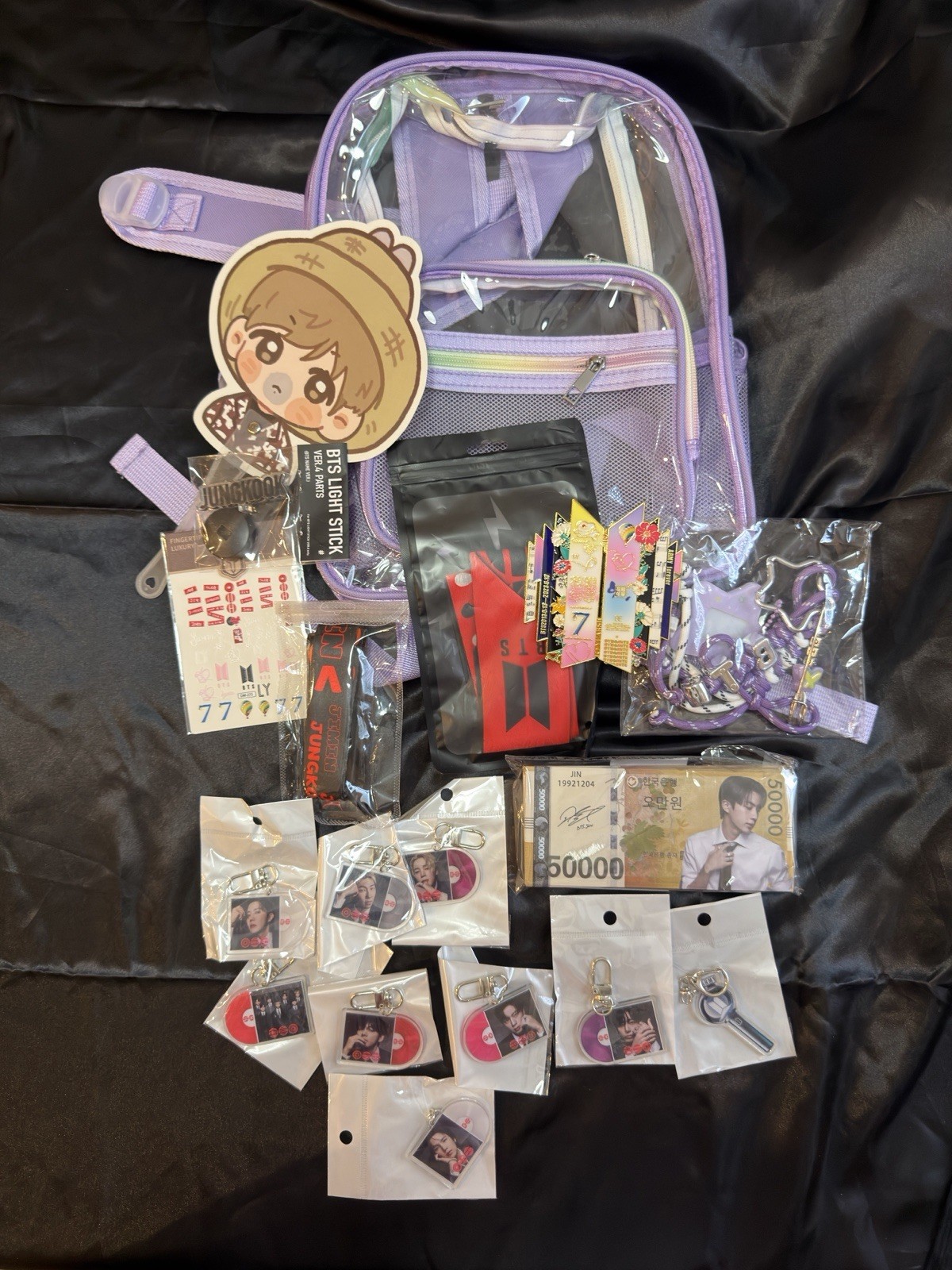 BTS concert set backpack bag charm strap keychain freebie fan pin jungkook