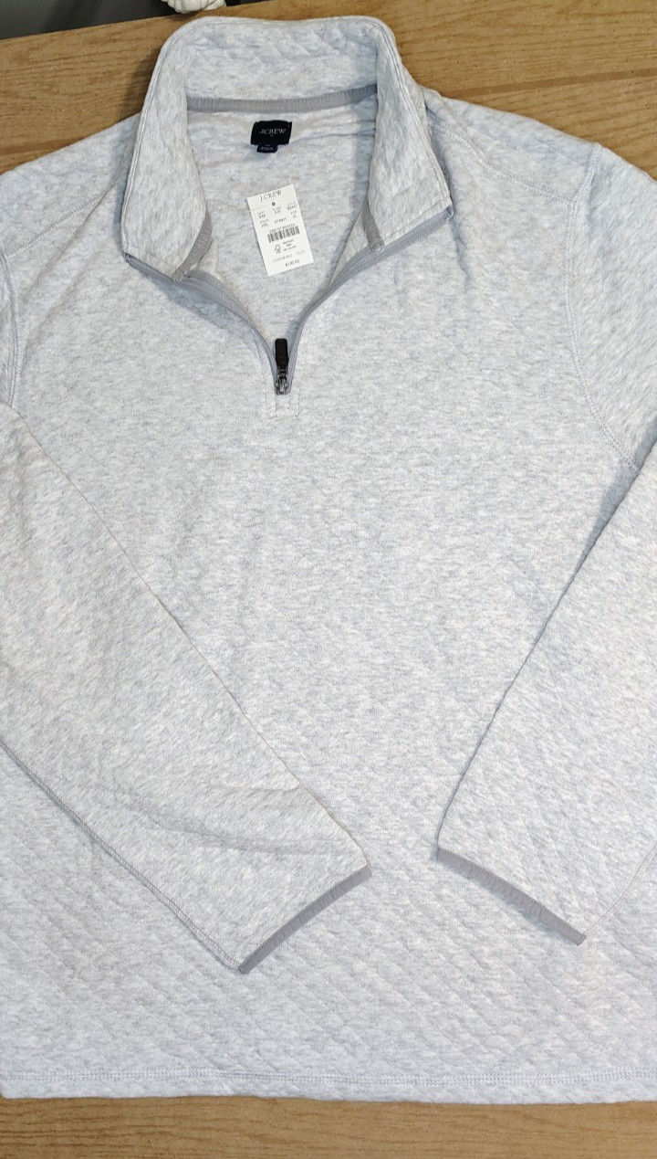 $130 NWT J.Crew Factory Quilted Half Zip Pullover Mens XL Heather Grey Fleece