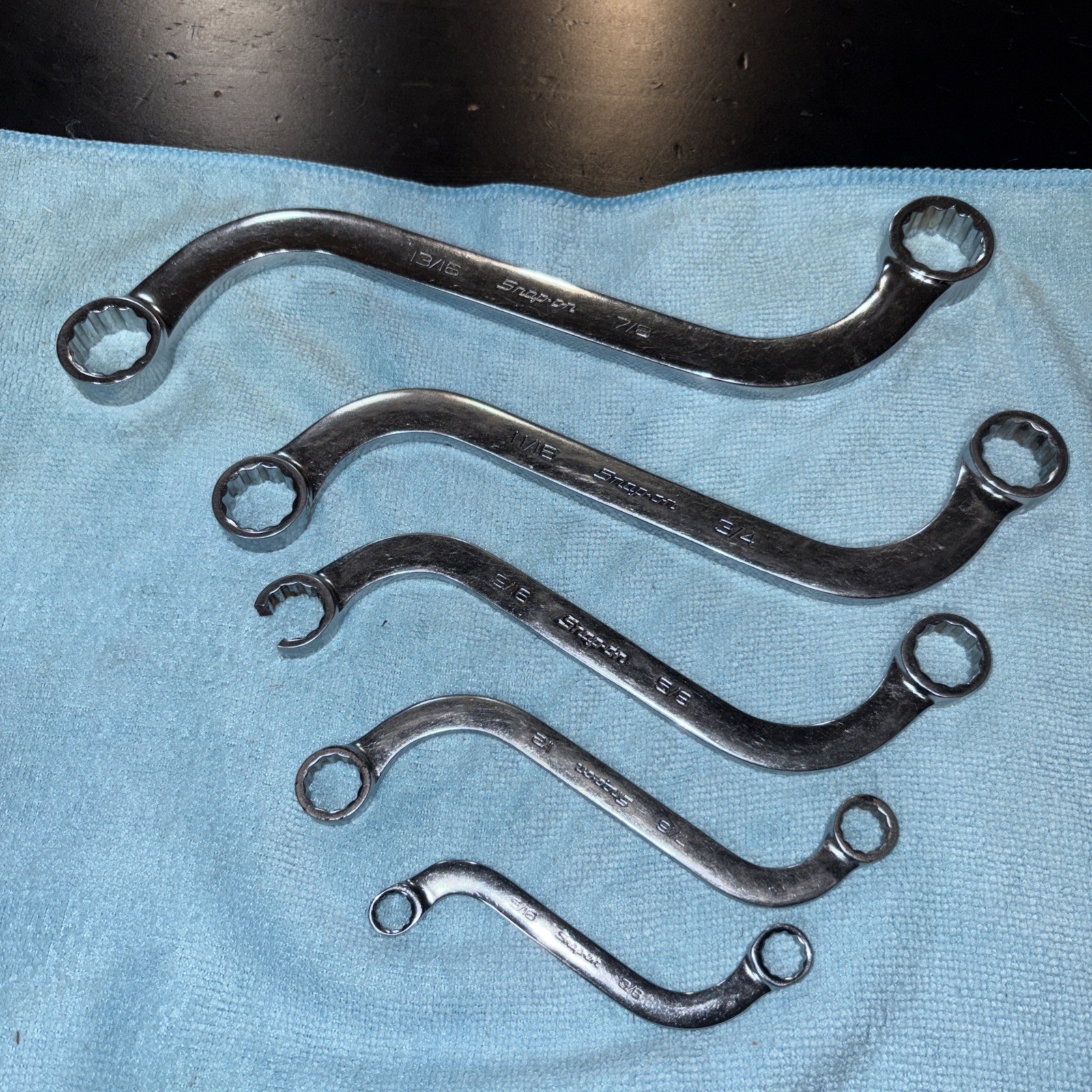 SNAP-ON TOOLS 5 PIECE SAE S-SHAPED BOX WRENCH SET 5/16” TO 7/8”, PLEASE READ