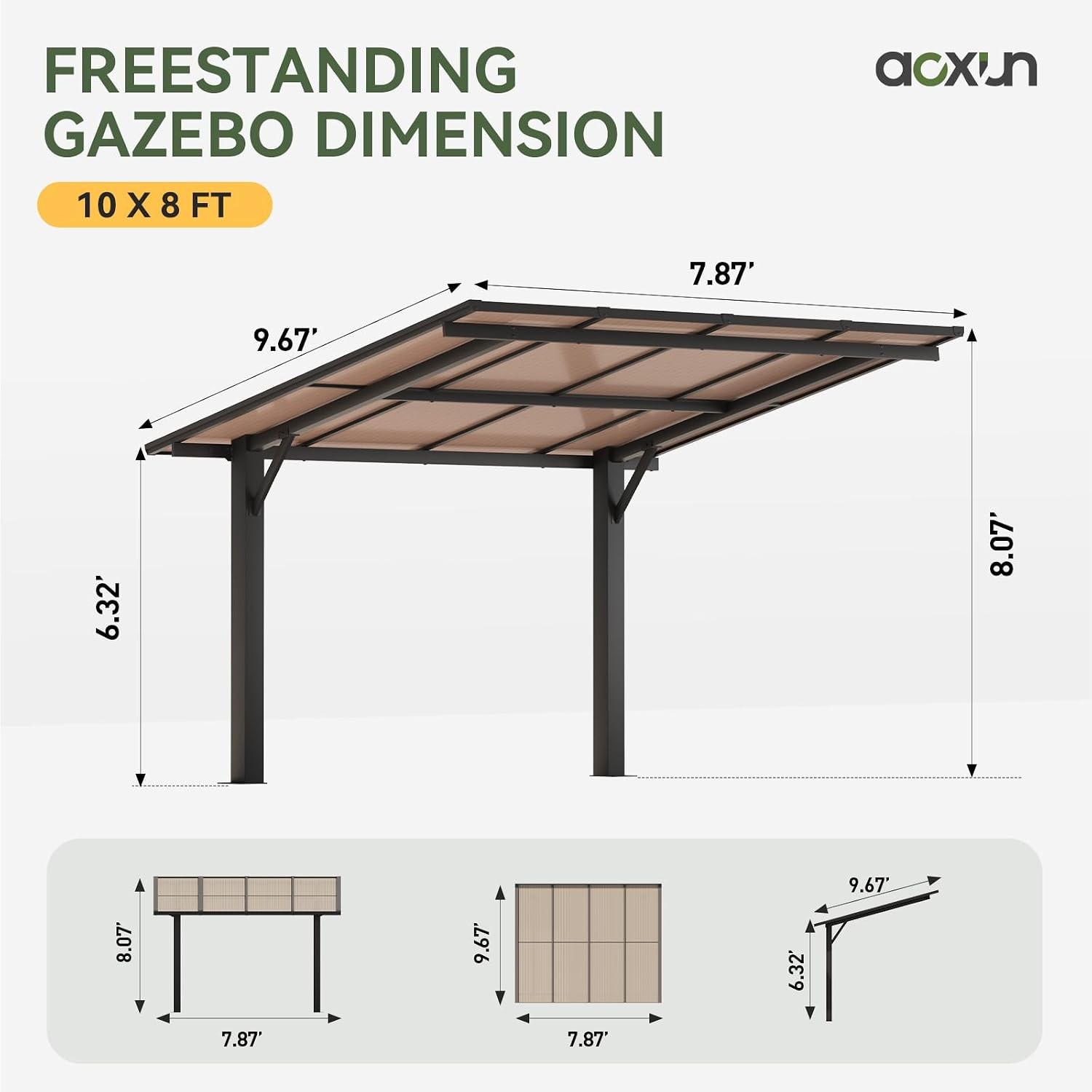 14x10FT 10x8\' Gazebo Freestanding Pergola Heavy Duty Hard Top Metal Wall-Mounted