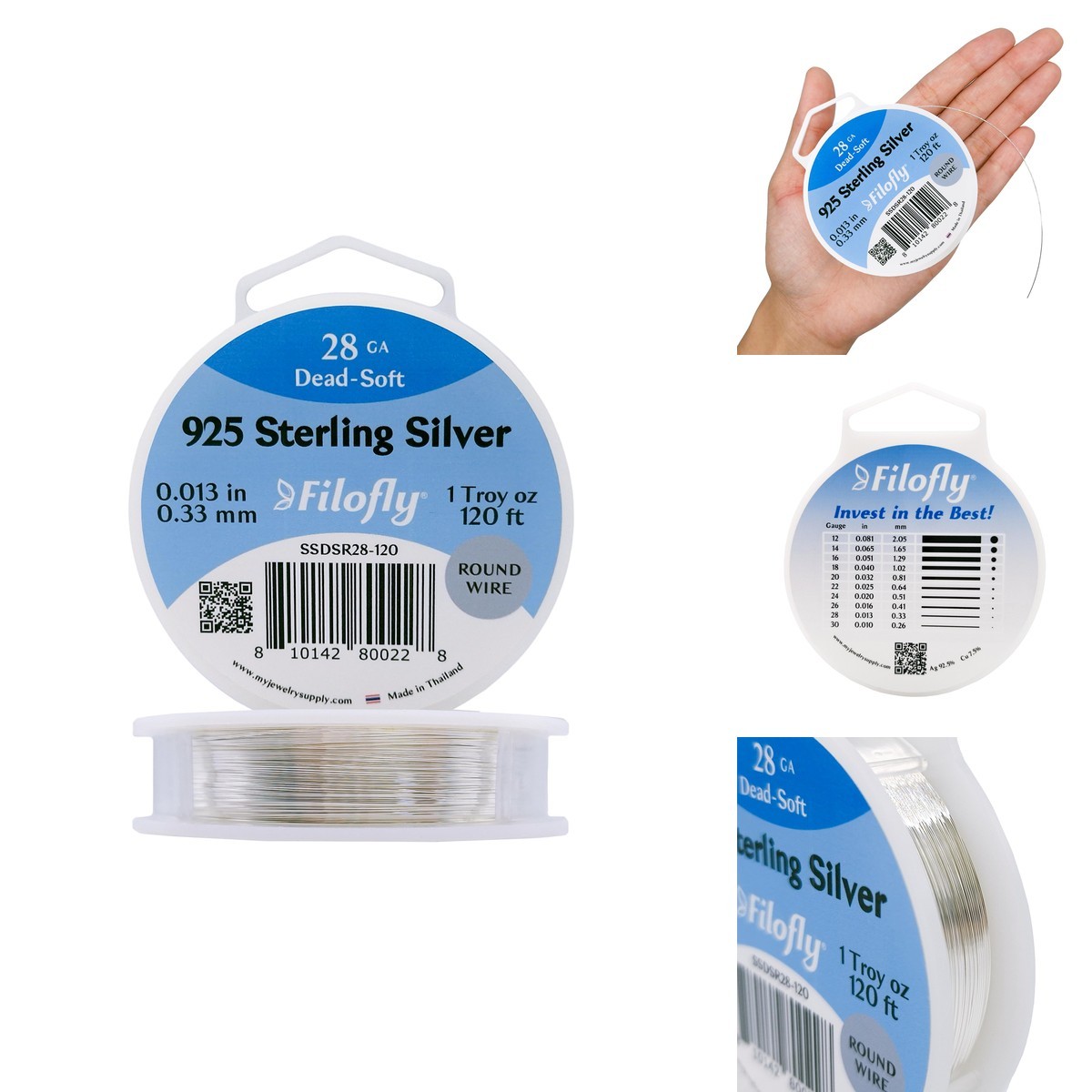 Filofly 925 Sterling Silver Wire 28G Dead Soft Round 1ozt (120FT)