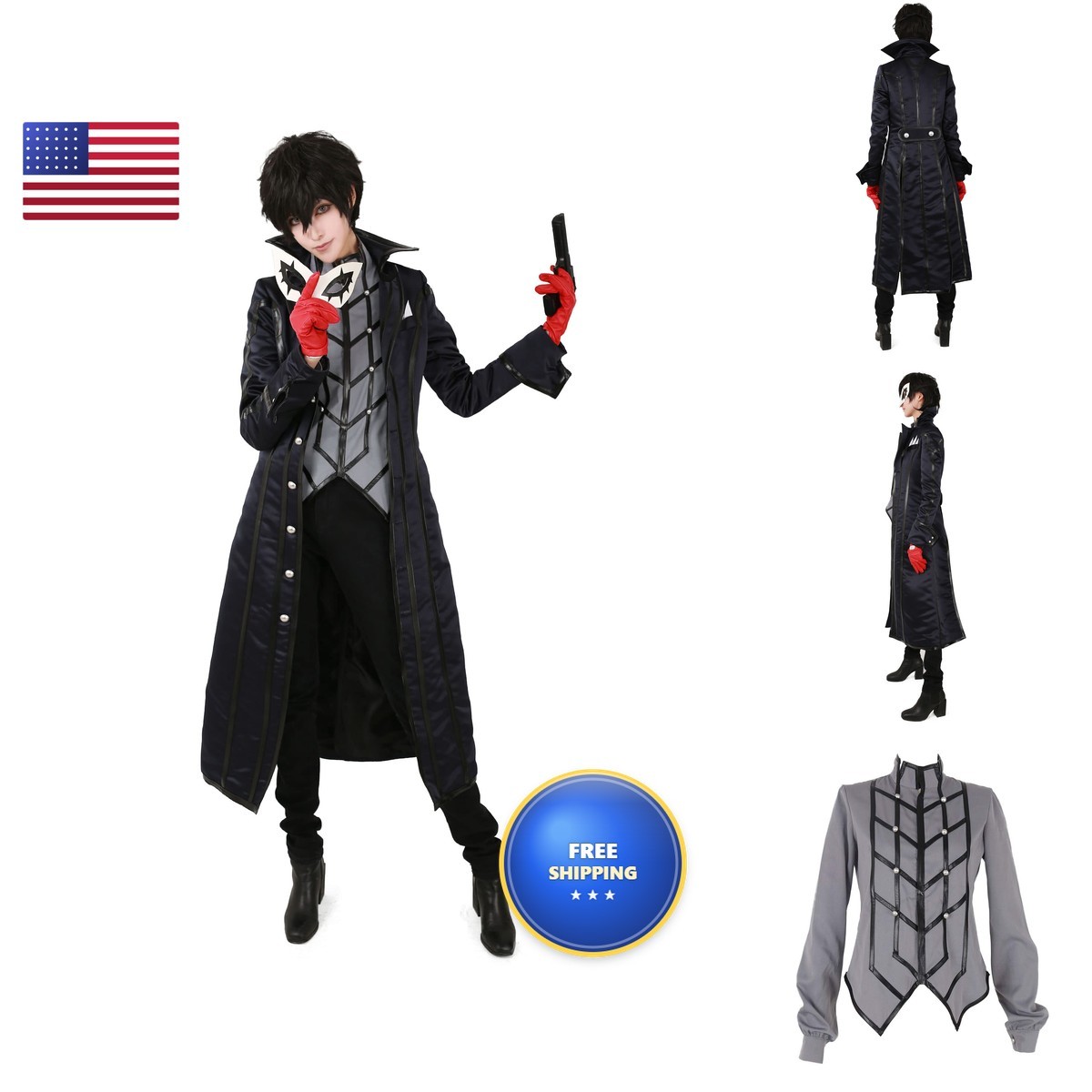 Miccostumes Men\'s Costume Anime Thief Cosplay Black Ankle-length Tailcoat Shirt Miccostumes Men\'s Costume Anime Thief Cosplay Black Ankle-length Tailcoat Shirt