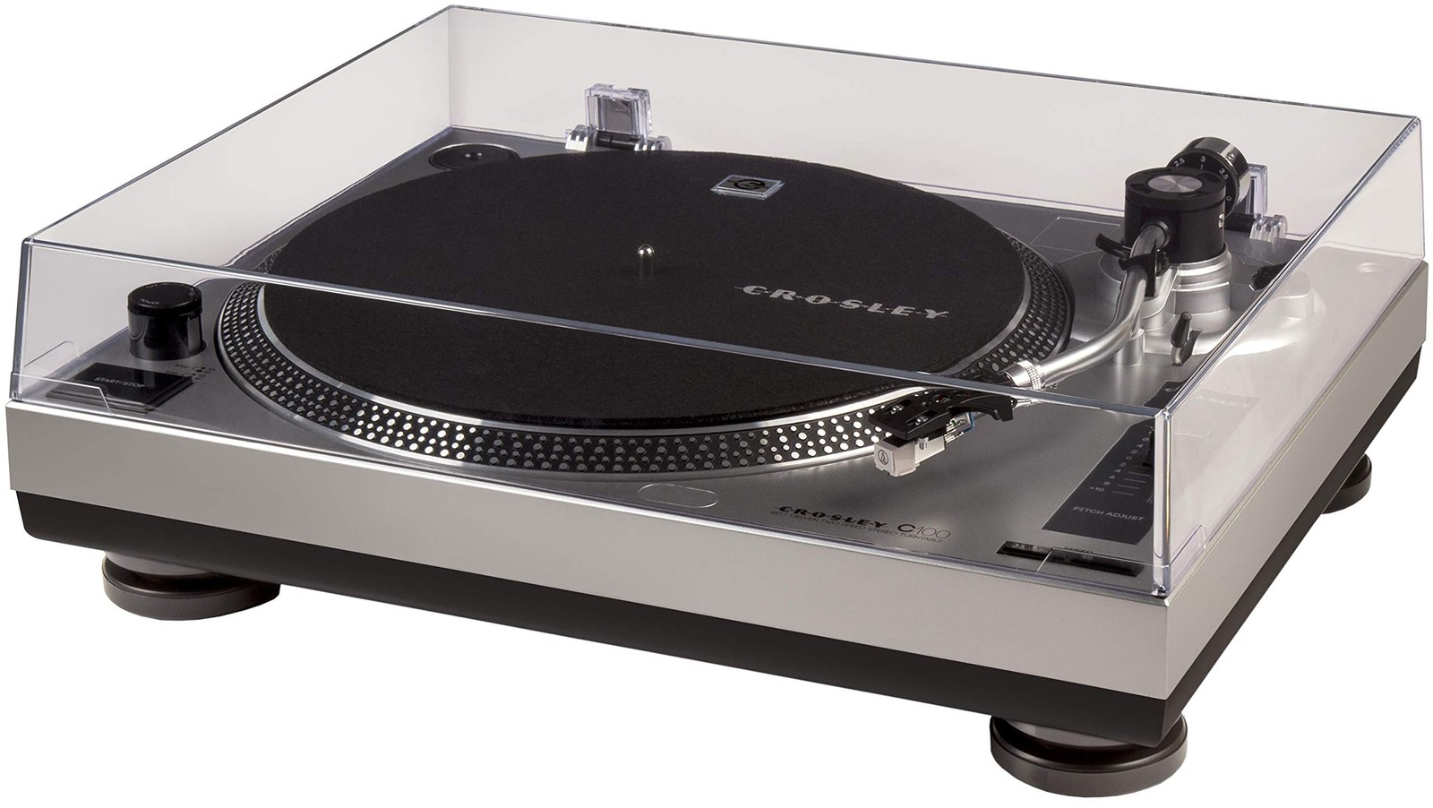 Crosley C100A-SI Record Player, Silver Belt-Drive,