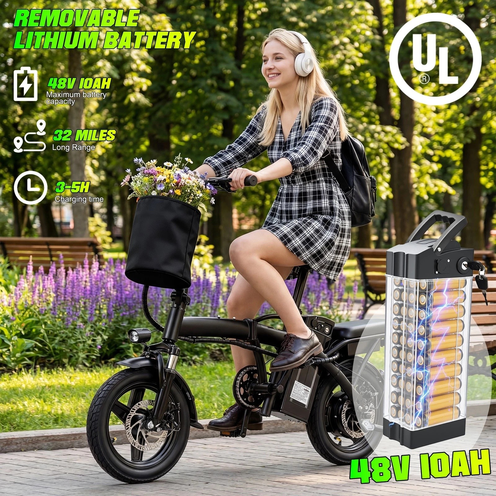 560W Folding Electric Bike for Adults & Teens 14'' Commuting EBike 24MPH 32Miles