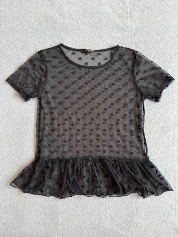 Vintage whimsigoth polka dot mesh top