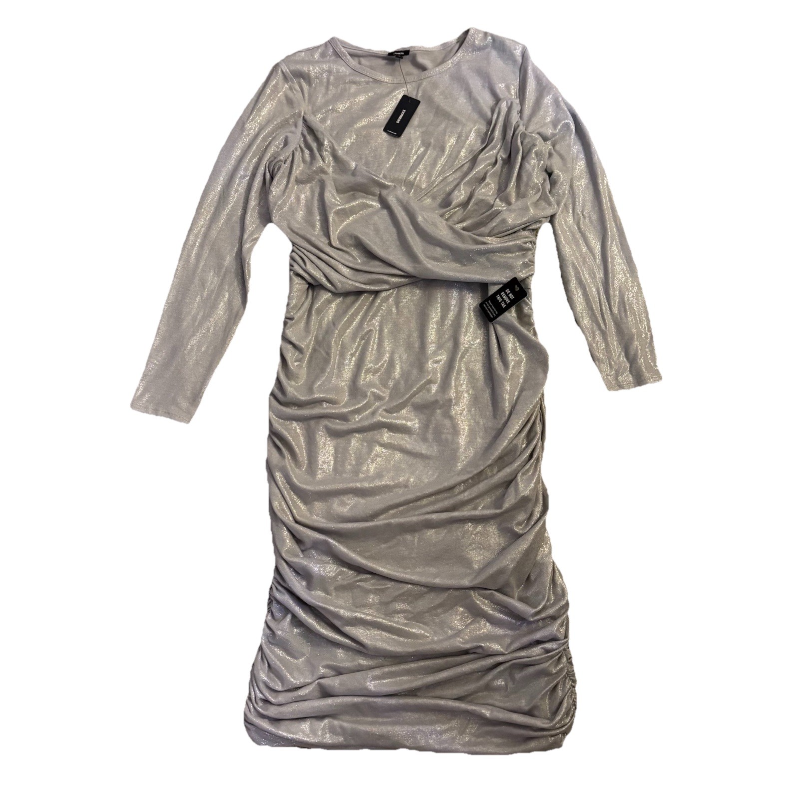 Express Women\'s Fit Dress Long Sleeve Festive Party New Yeas Silver XLarge NEW Express Women\'s Fit Dress Long Sleeve Festive Party New Yeas Silver XLarge NEW