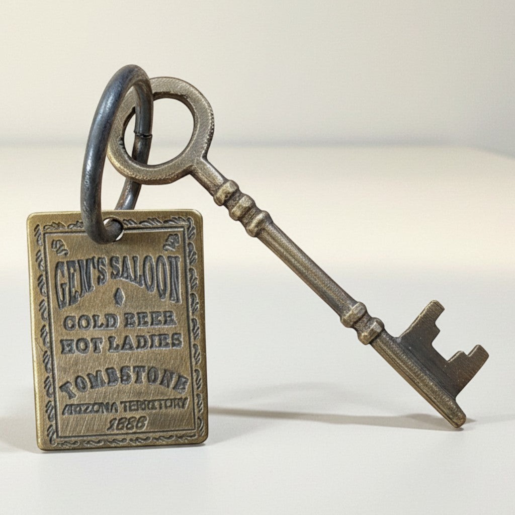 Gem Saloon 1886 Tombstone Brothel Brass Room Tag & Key