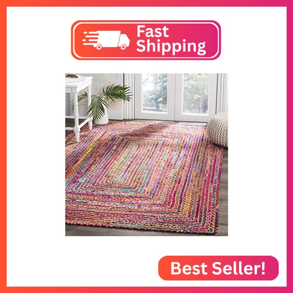 SAFAVIEH Cape Cod Square Rug 5\', Jute Textured Red & Multi CAP202A