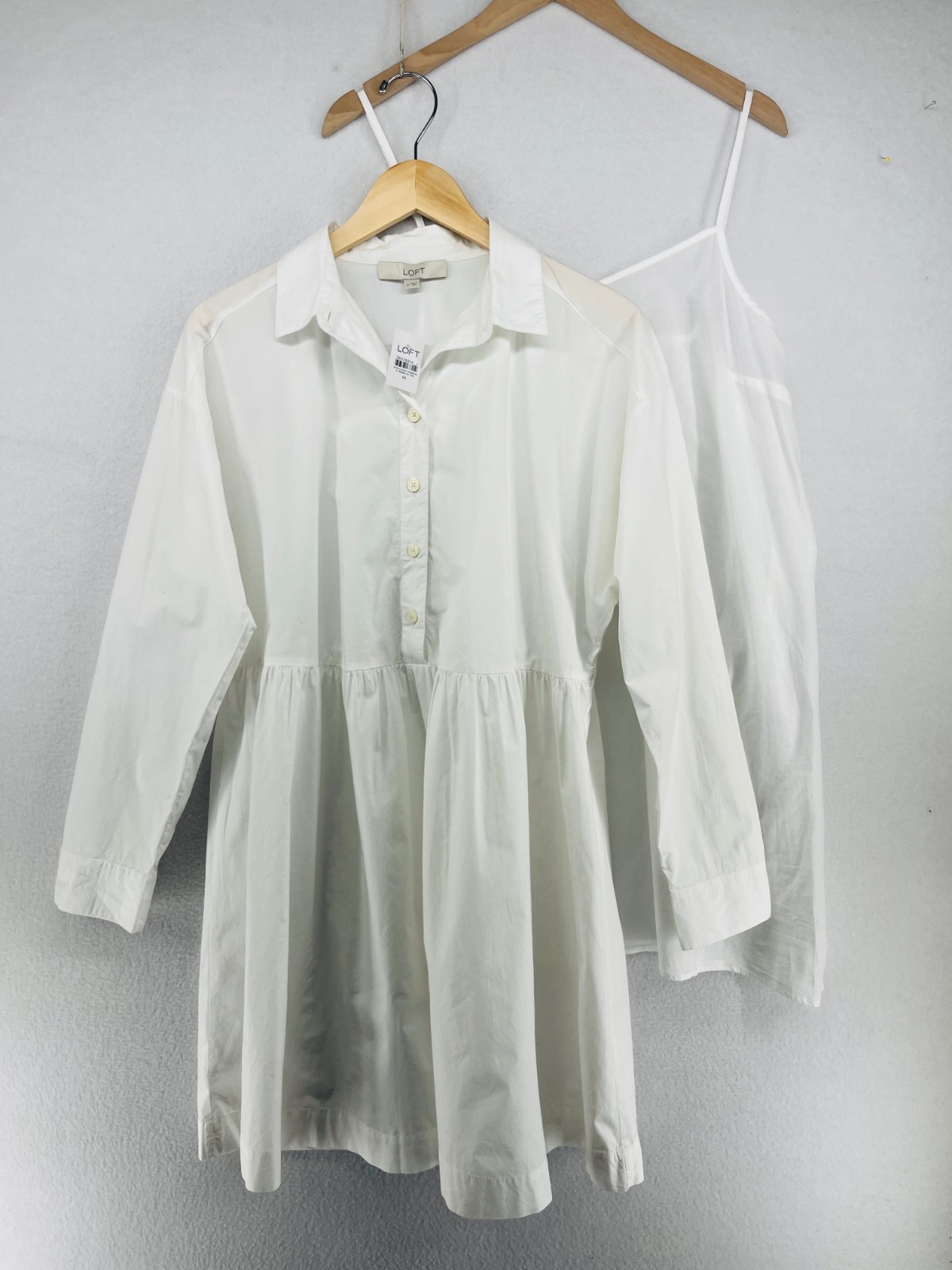 LOFT Dress M Poplin Swing Shirtdress Popover Slip Cotton White NEW