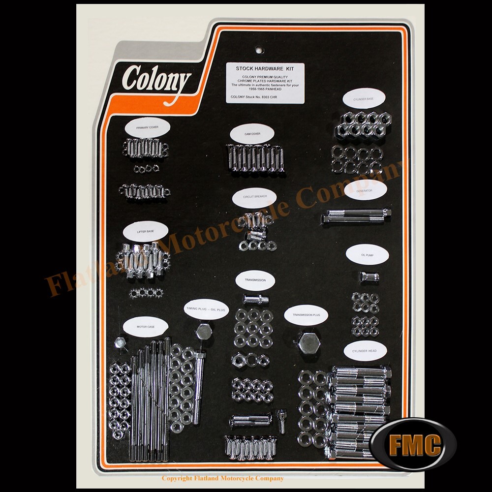 Colony 8303 CHR, Stock Hardware Kit, 1958-1965 Panhead, Chrome