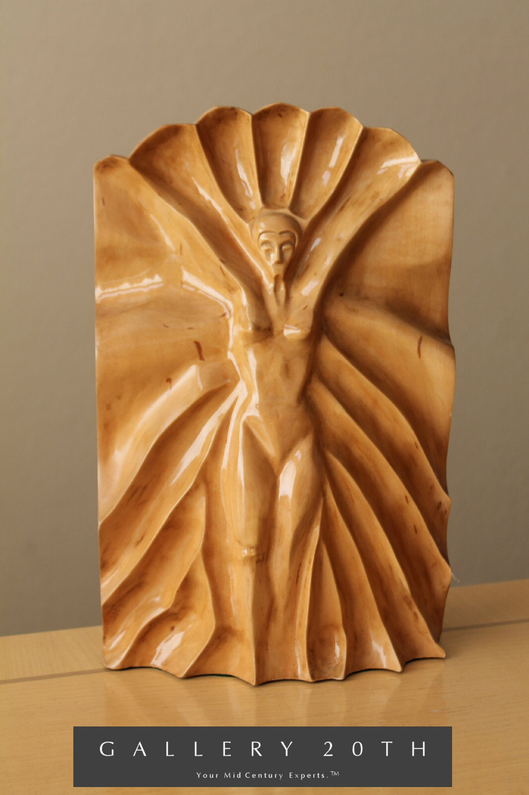 AMAZING ART DECO HANDCARVED WOOD SCULPTURE VTG BEAUTIFUL 30'S 40'S WOMAN MCM