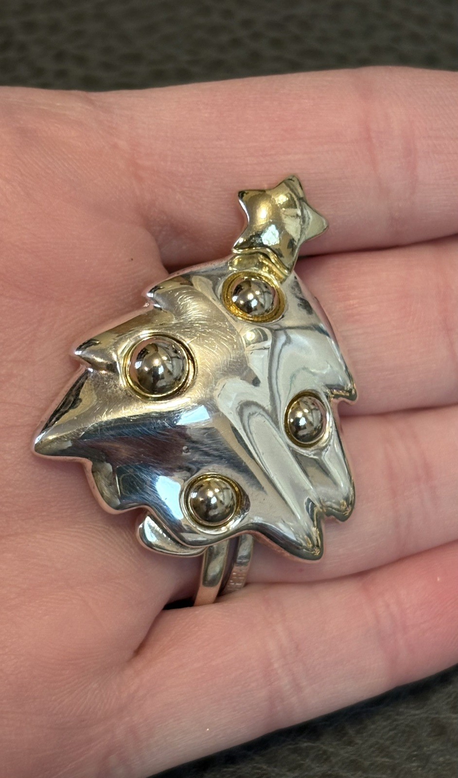 Givenchy Signed Vintage Pin Brooch Silver Gold Christmas Tree Star 80’s  Runway