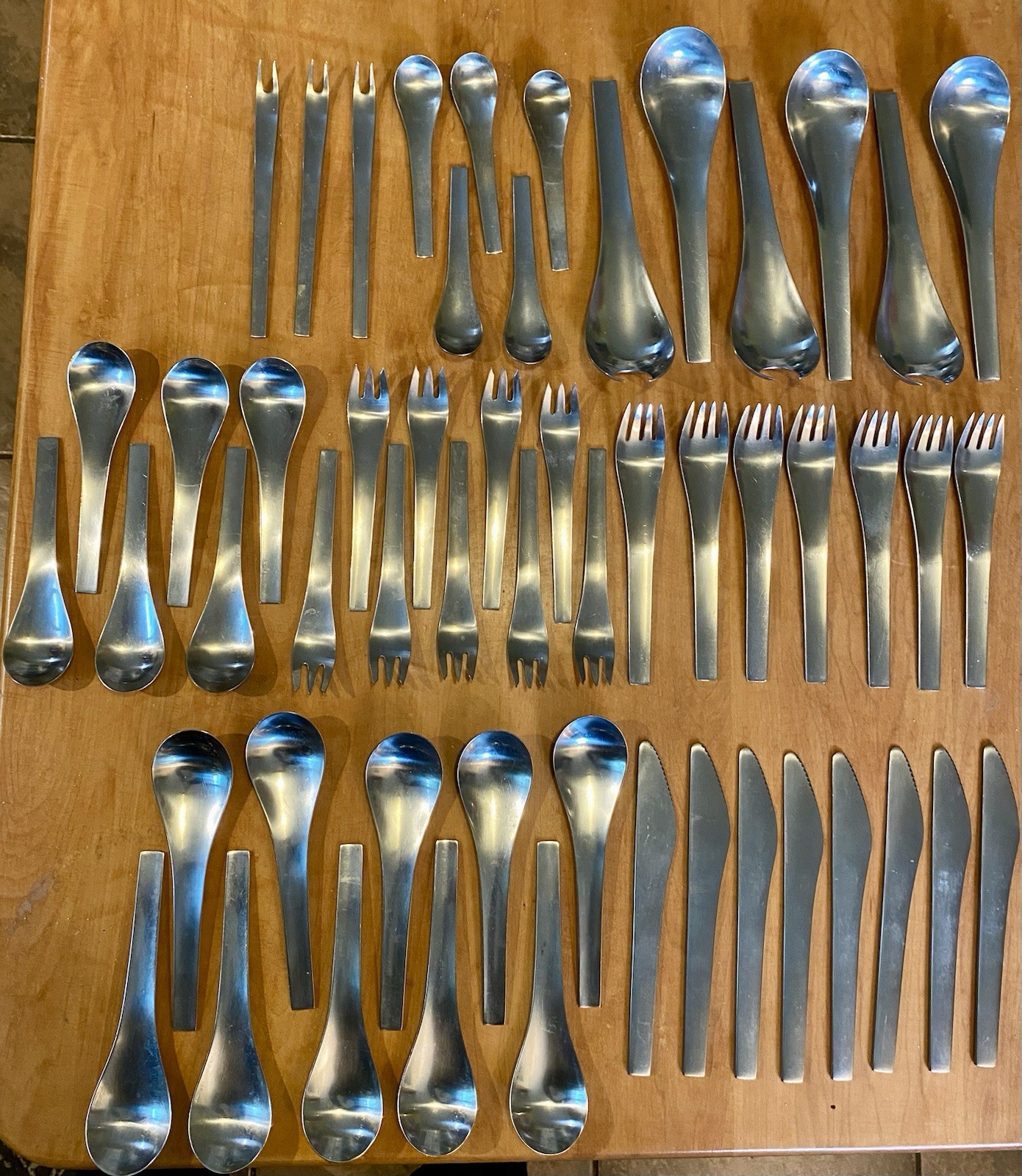 Vintage Georg Jensen Arne Jacobsen 54 Pc Stainless Flatware Set Denmark 1957