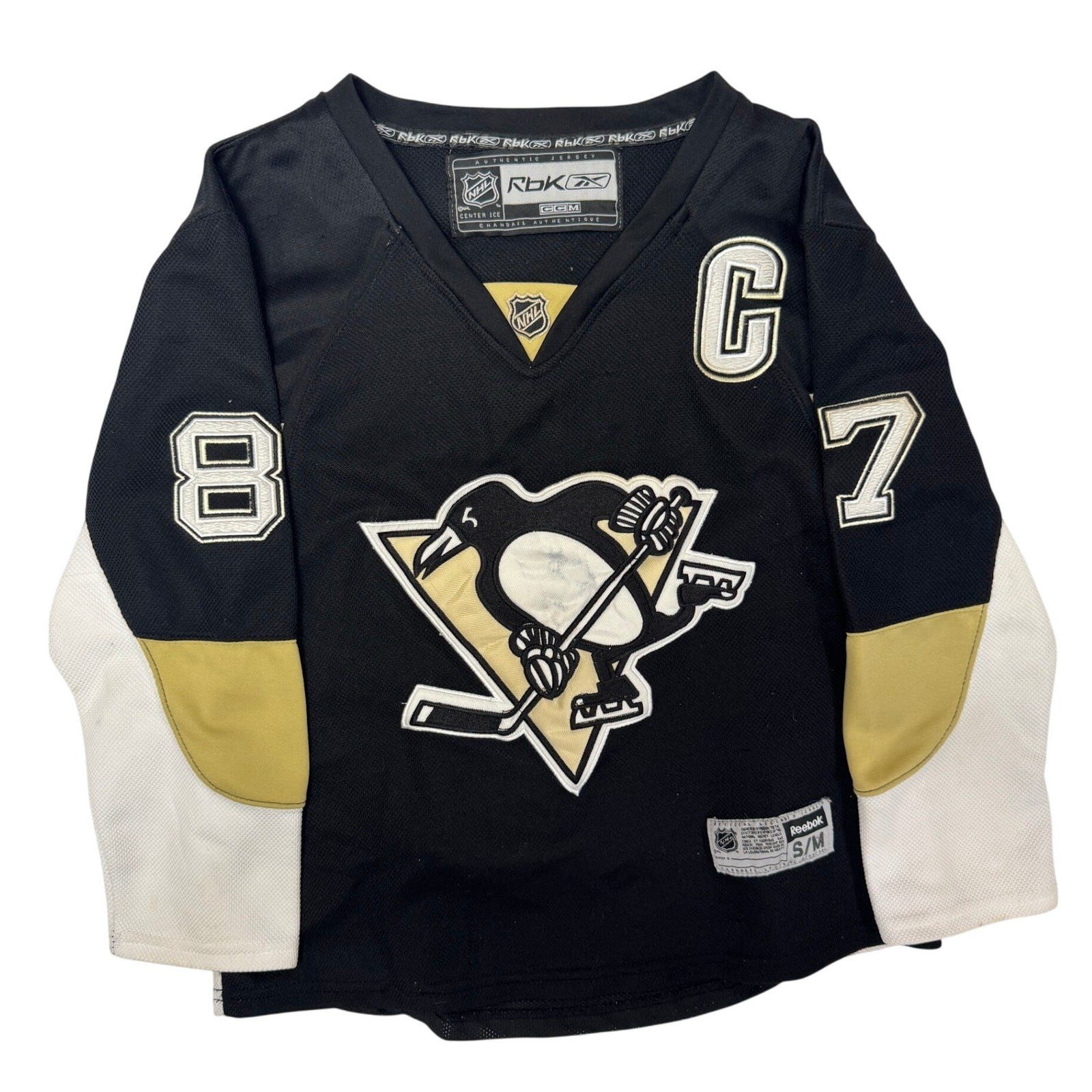 Reebok Sidney Crosby Pittsburgh Penguins NHL Jersey Youth S/M Black 87 Captain