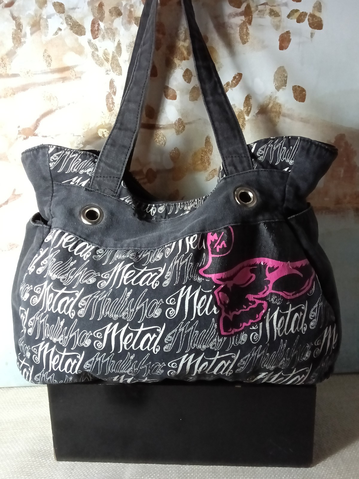 Y2K Vintage Metal Mulisha Black & Pink fishnet Skull tote bag purse-  RARE 