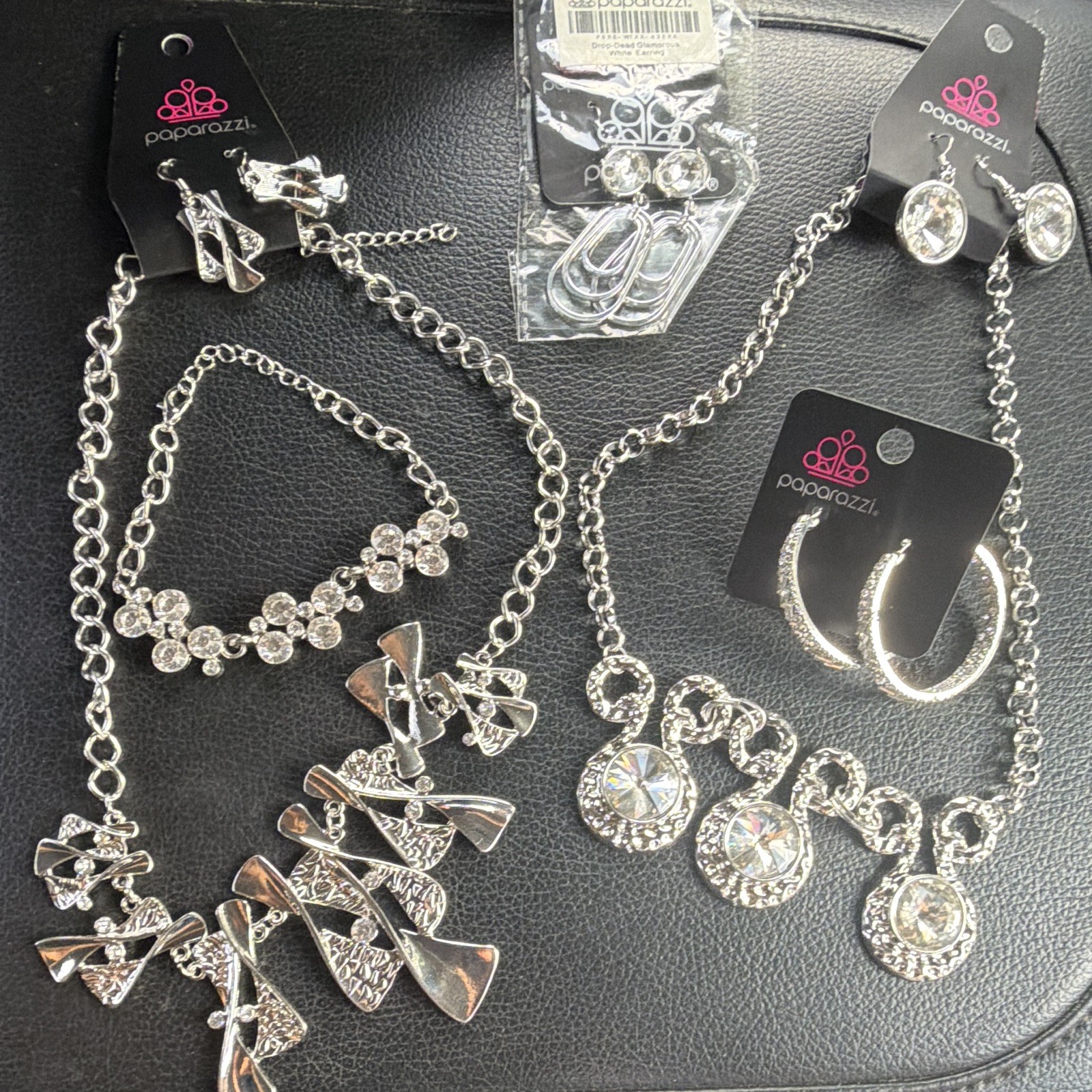 Paparazzi Silver Tone 5pc Mixed Lot Necklace Bracelet Earrings Rhinestones Paparazzi Silver Tone 5pc Mixed Lot Necklace Bracelet Earrings Rhinestones