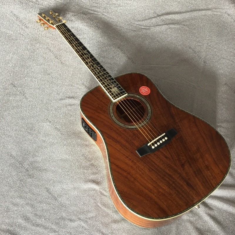 D-45 acoustic electric guitar real abalone inlay all koa bone nut with pickups